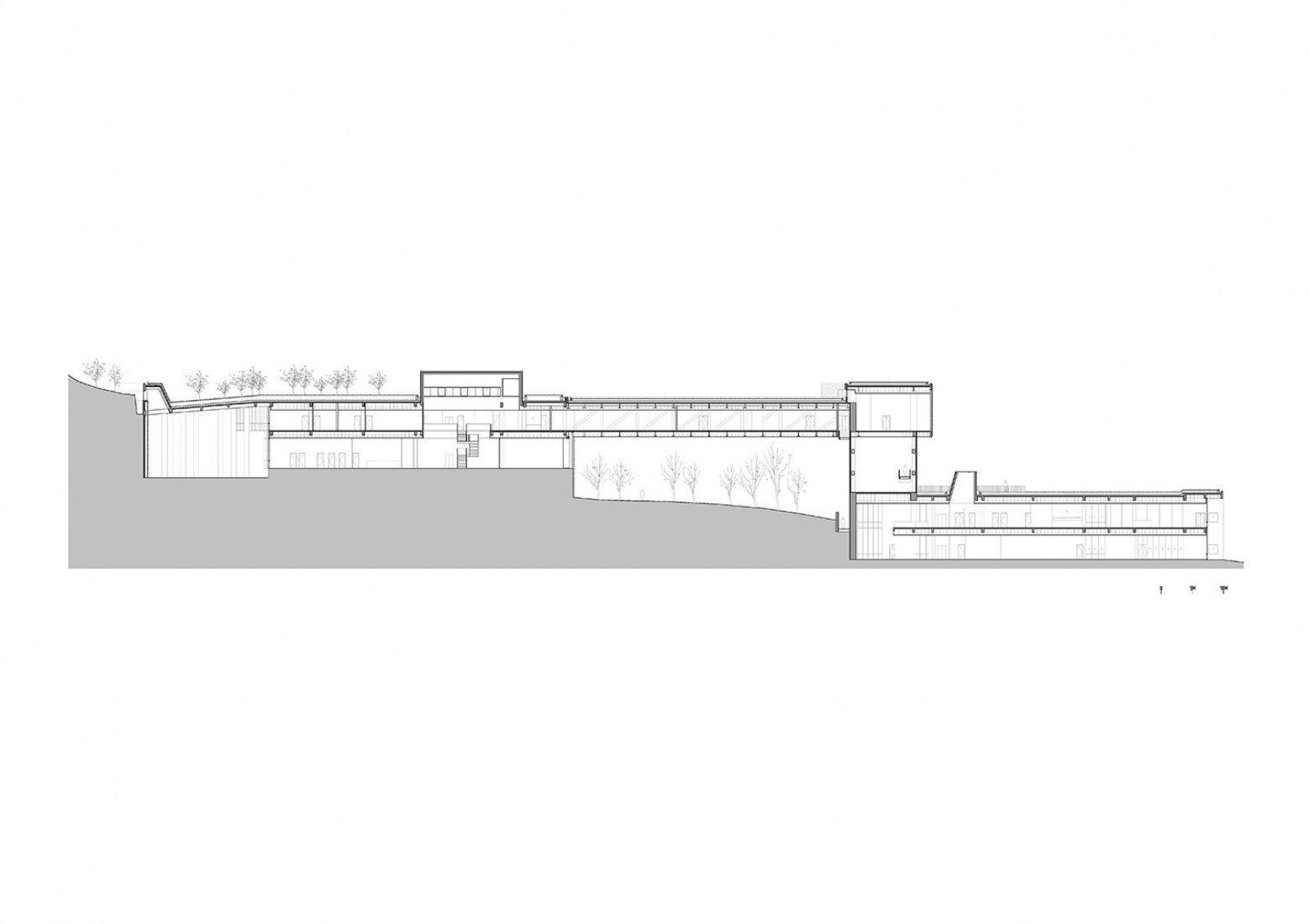 Sección longitudinal. Centro comunitario Taoyuanju por Vector Arquitectura.