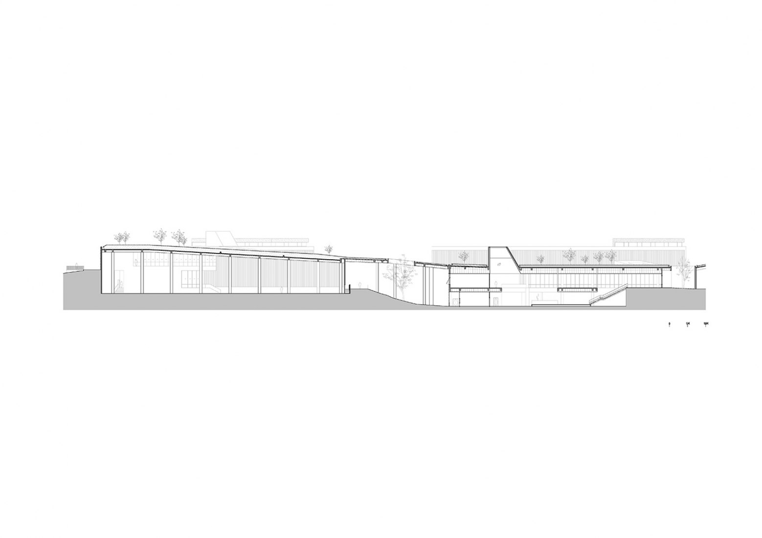 Sección longitudinal. Centro comunitario Taoyuanju por Vector Arquitectura.