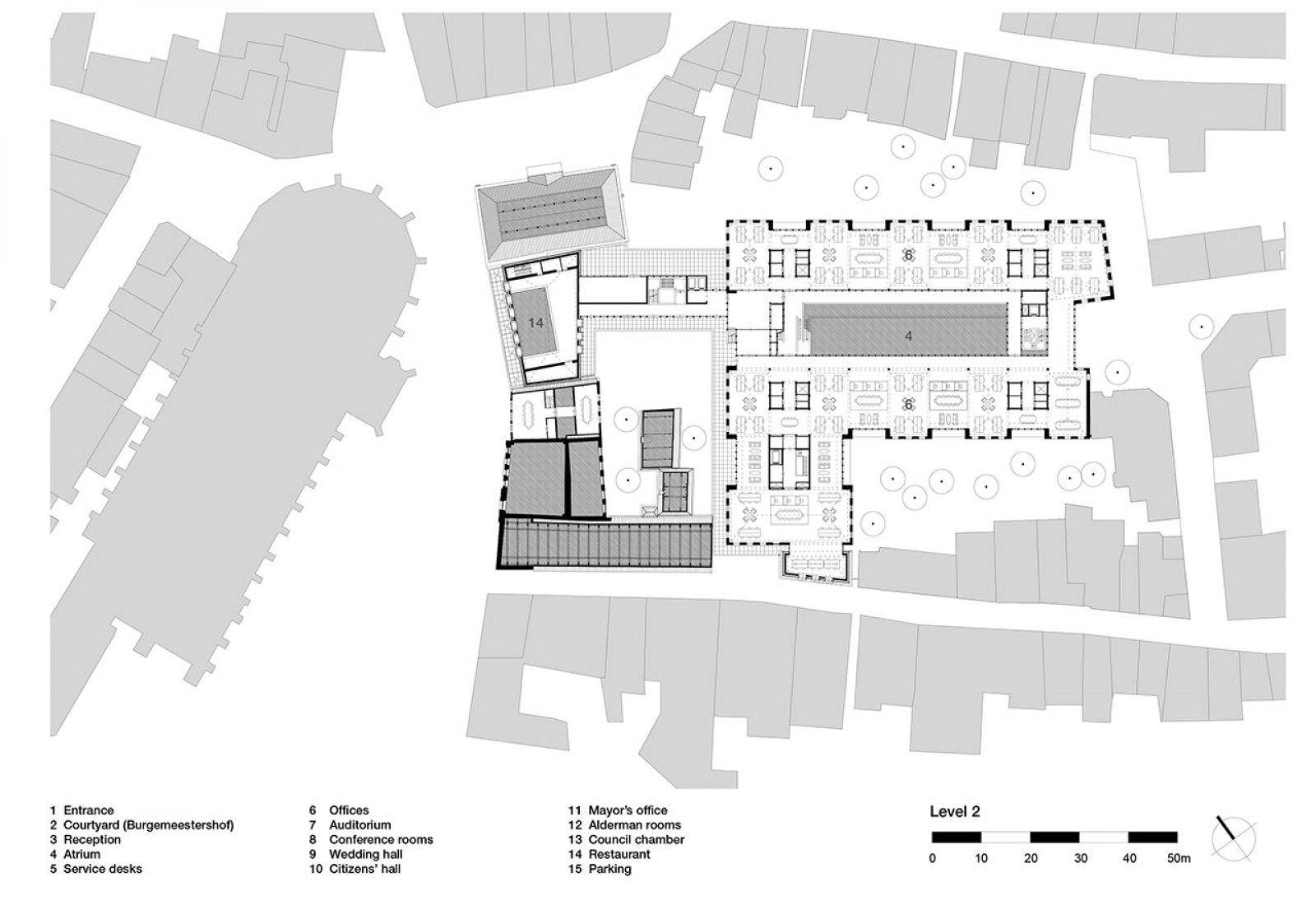 Segunda planta. Ayuntamiento de Deventer por Neutelings Riedijk Architecten. 