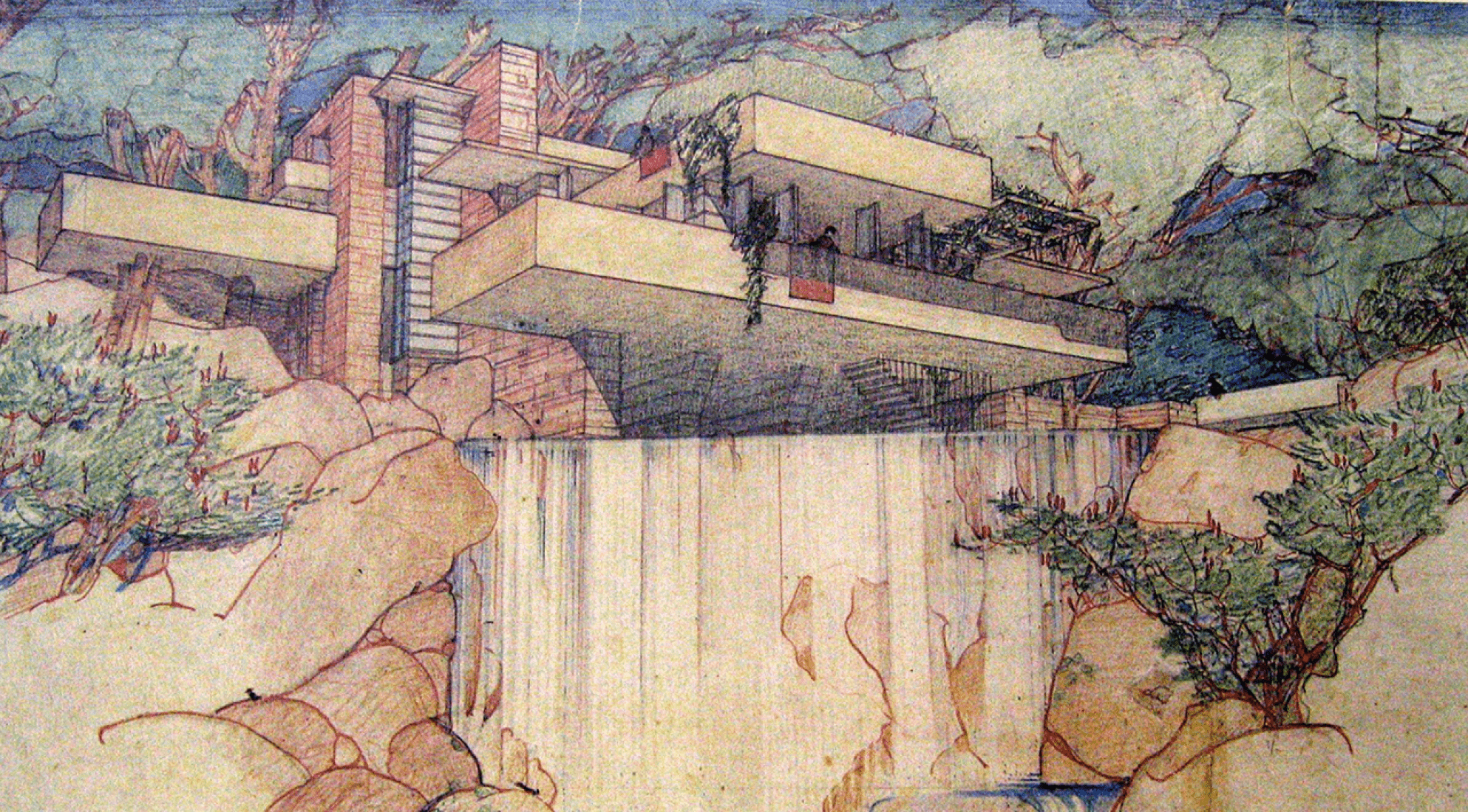 Perspective. Fallingwater by Frank Lloyd Wright.