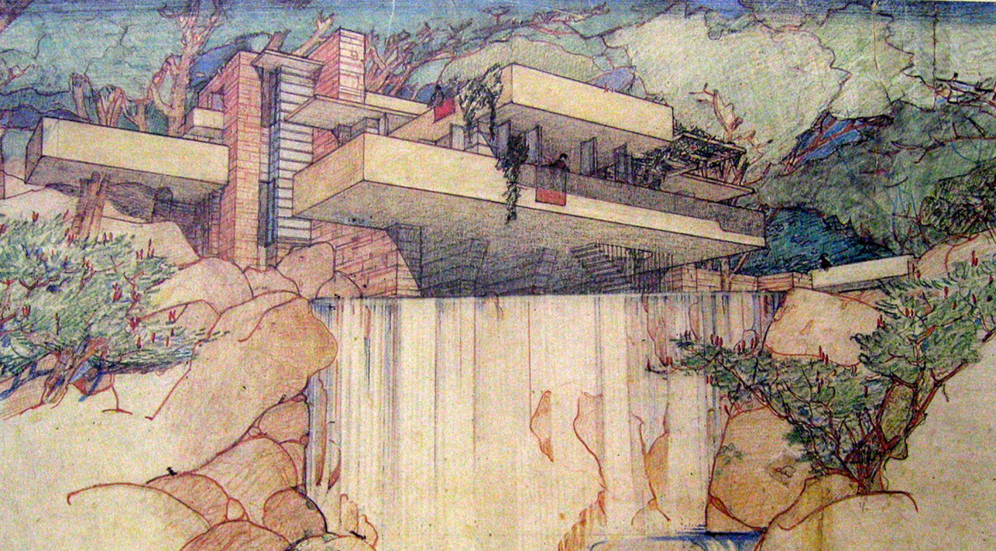 Perspective. Fallingwater by Frank Lloyd Wright. 