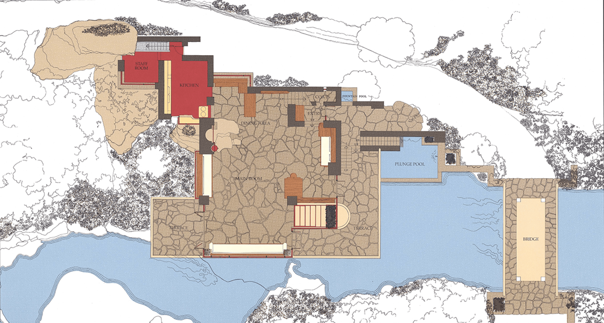 Ground floor. Fallingwater by Frank Lloyd Wright.