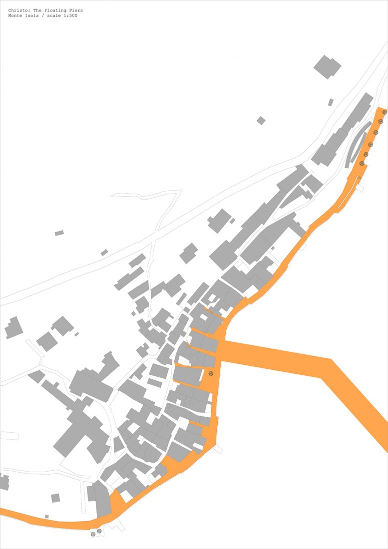 Map indicating the fabric on pedestrian streets on Monte Isola by Christo.