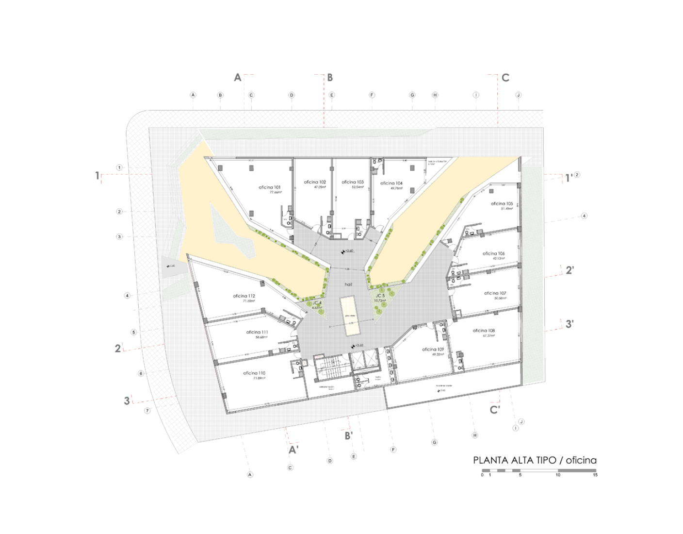 Primera planta. Edificio Halcón por TEC Taller EC.