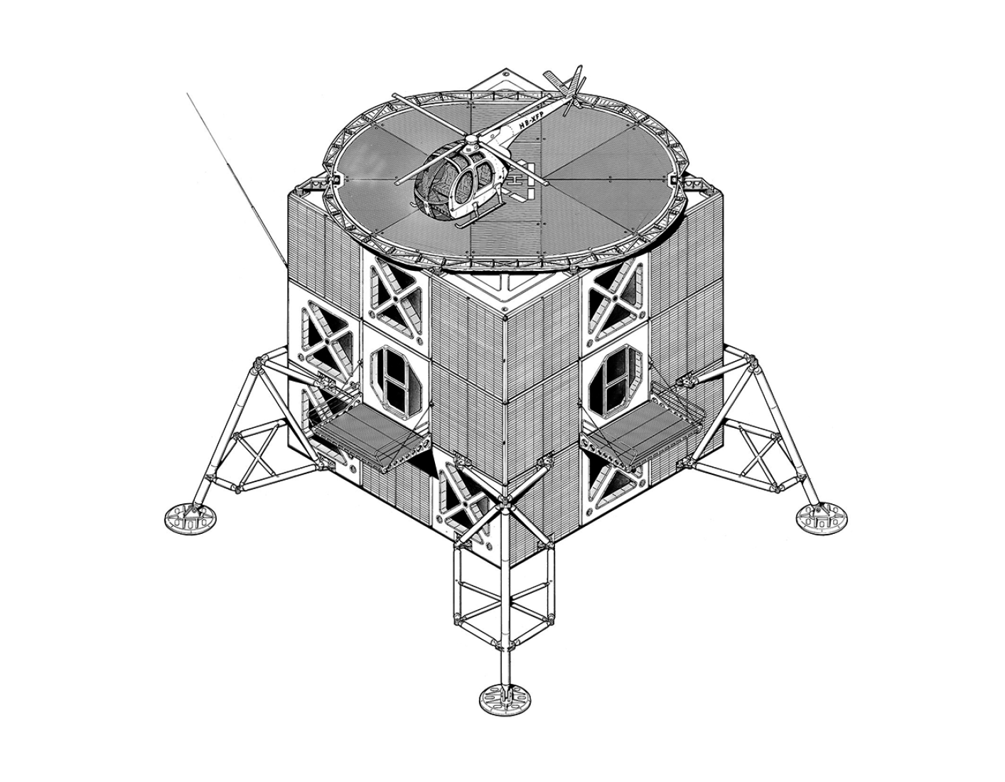 House for a helicopter pilot, project 105. Image © Jan Kaplický Archive.