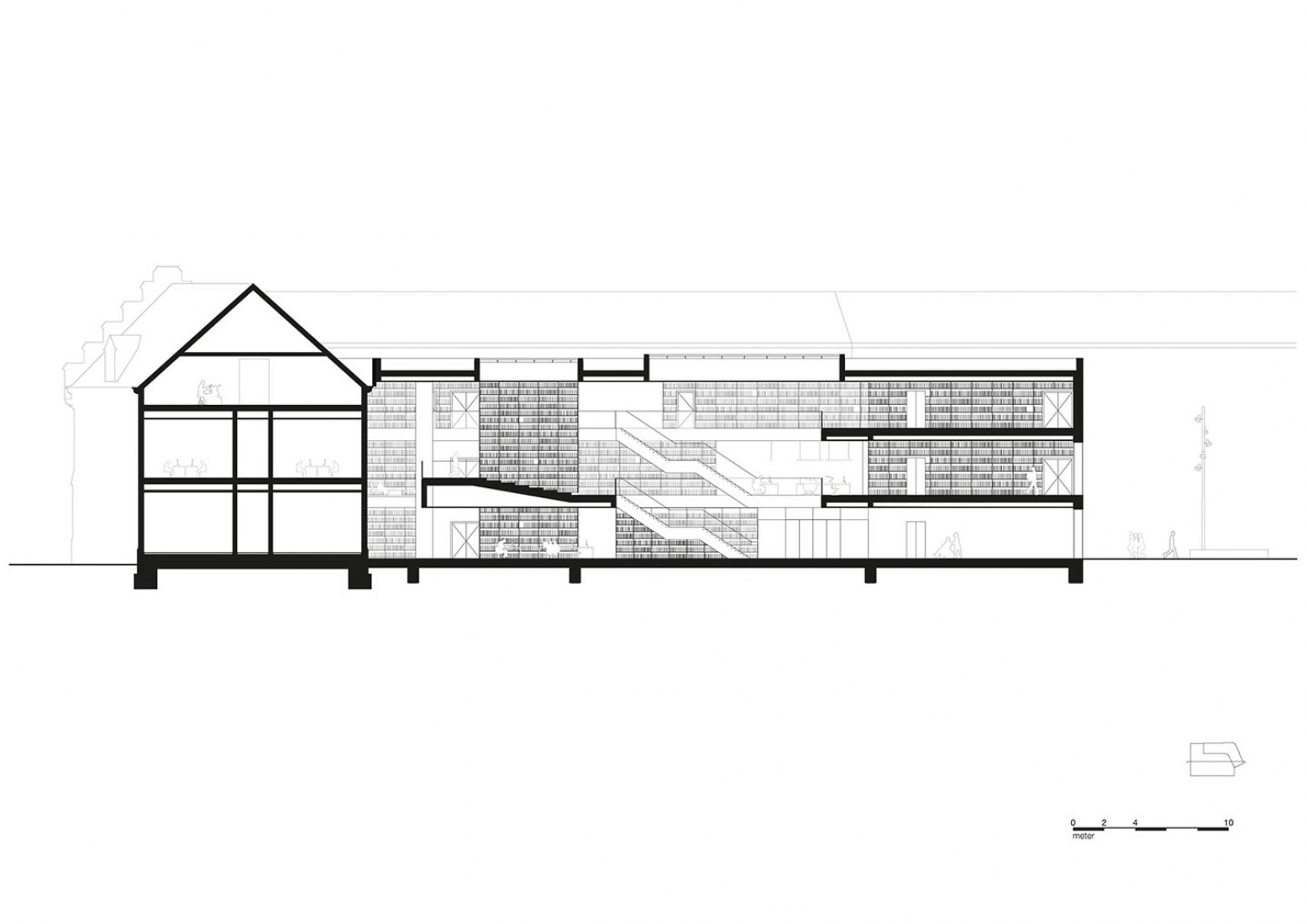 Section. Library & Academy for Perfoming Arts in Aalst by KAAN. 