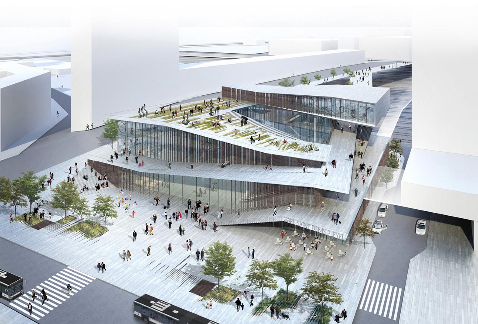 Overview. Saint-Denis Pleyel Emblematic Train Station por Kengo Kuma & Associates. Cortesía Kengo Kuma & Associates.