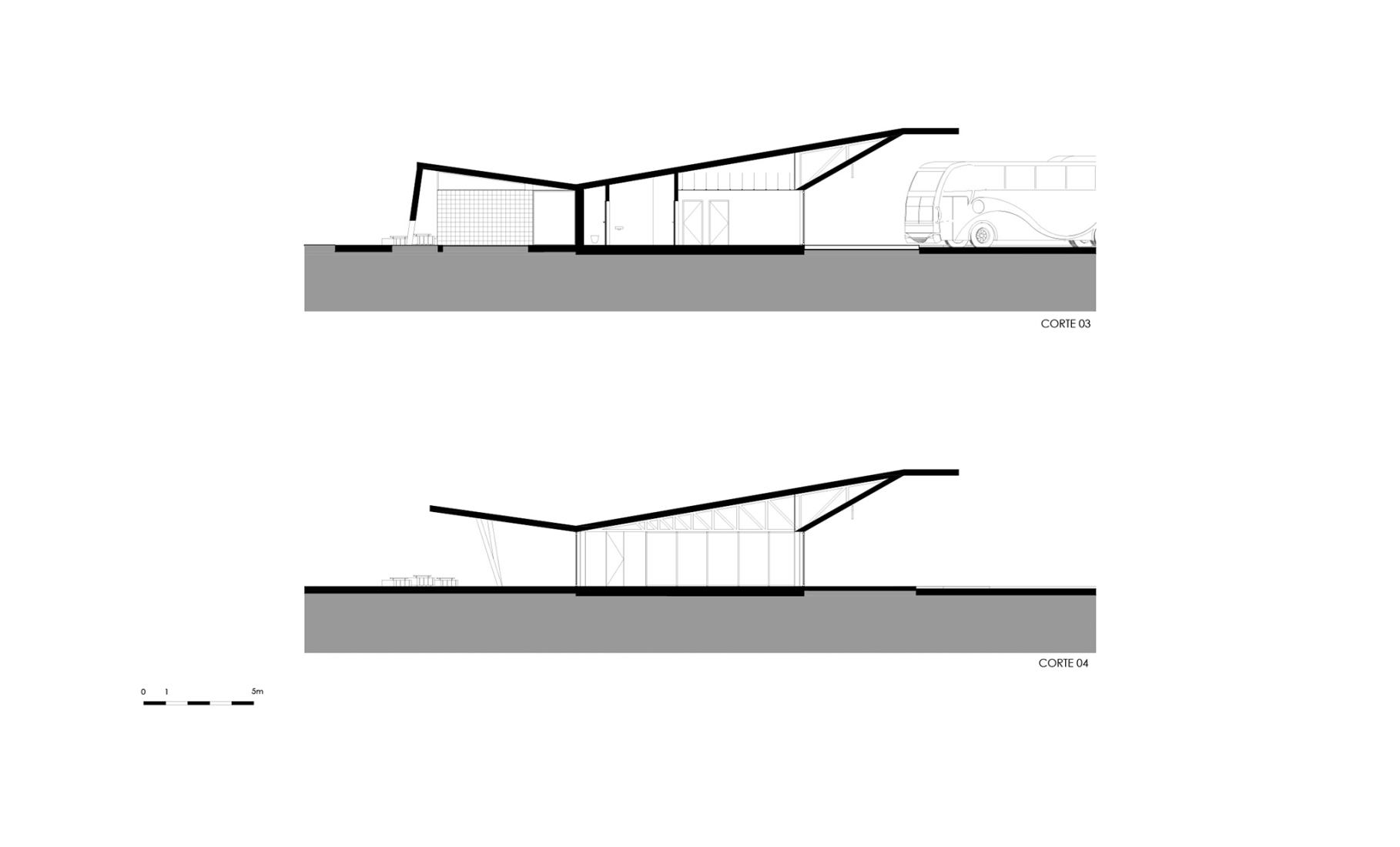 Section plan. Interface de Transportes Lourosa-Fiães by Atelier d’Arquitectura Lopes da Costa.