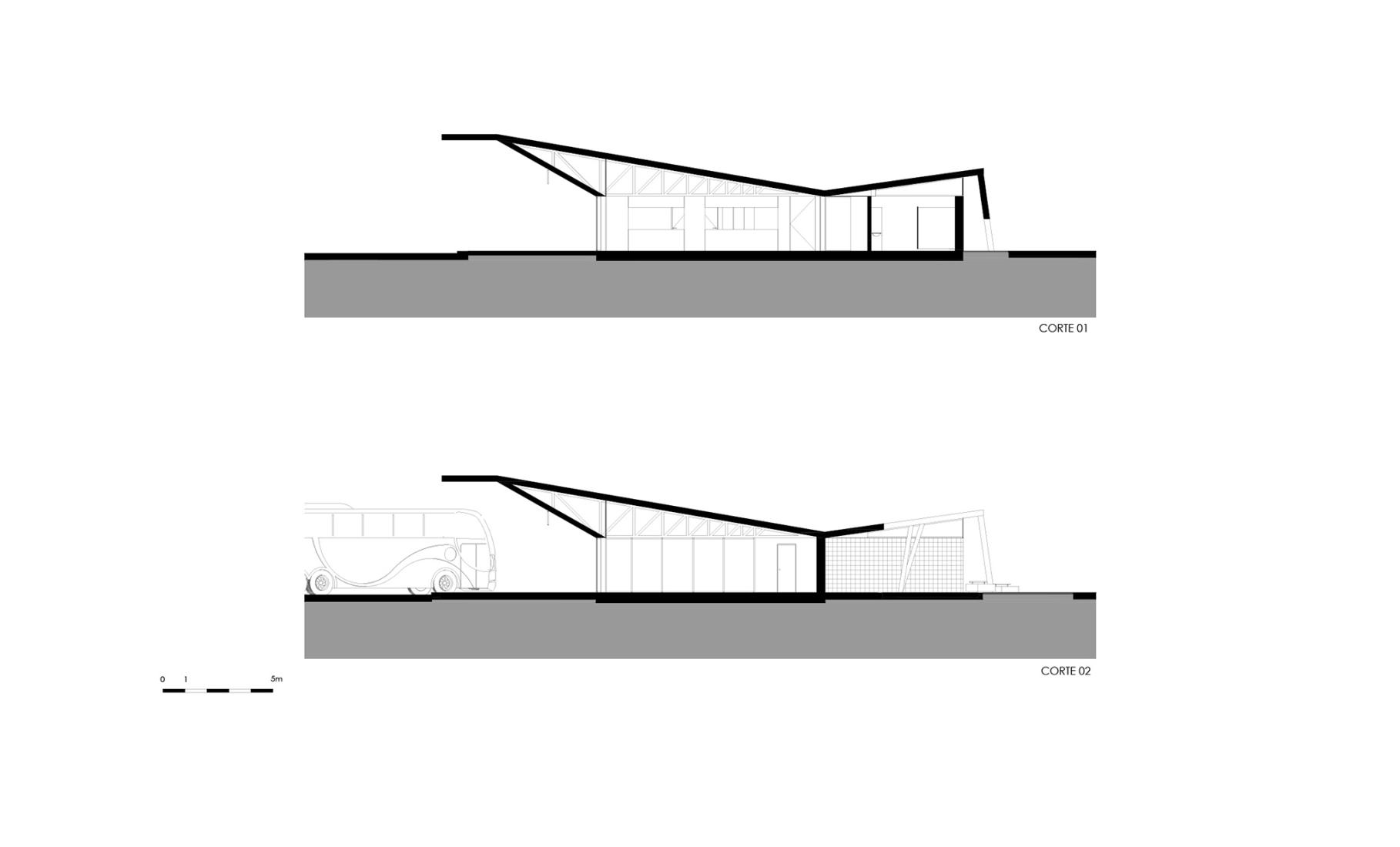 Section plan. Interface de Transportes Lourosa-Fiães by Atelier d’Arquitectura Lopes da Costa.