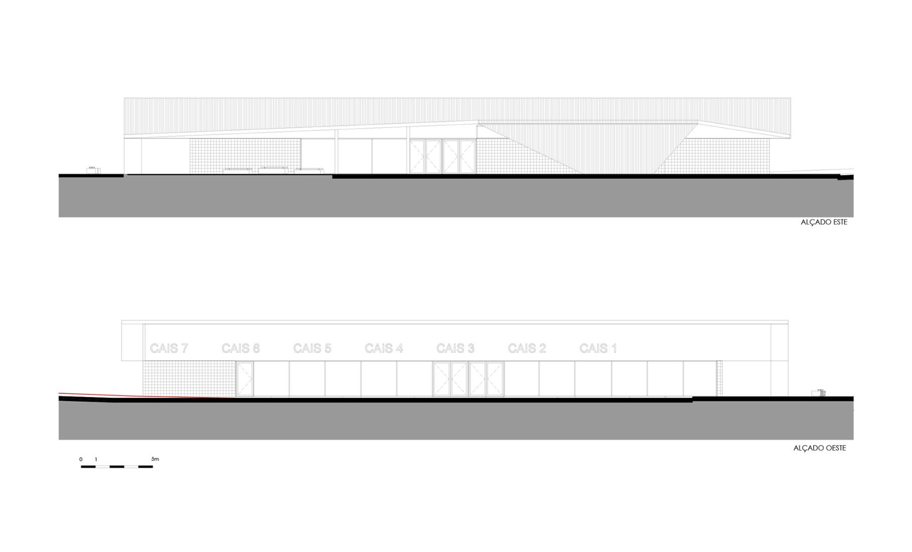 Elevation plan. Interface de Transportes Lourosa-Fiães by Atelier d’Arquitectura Lopes da Costa.