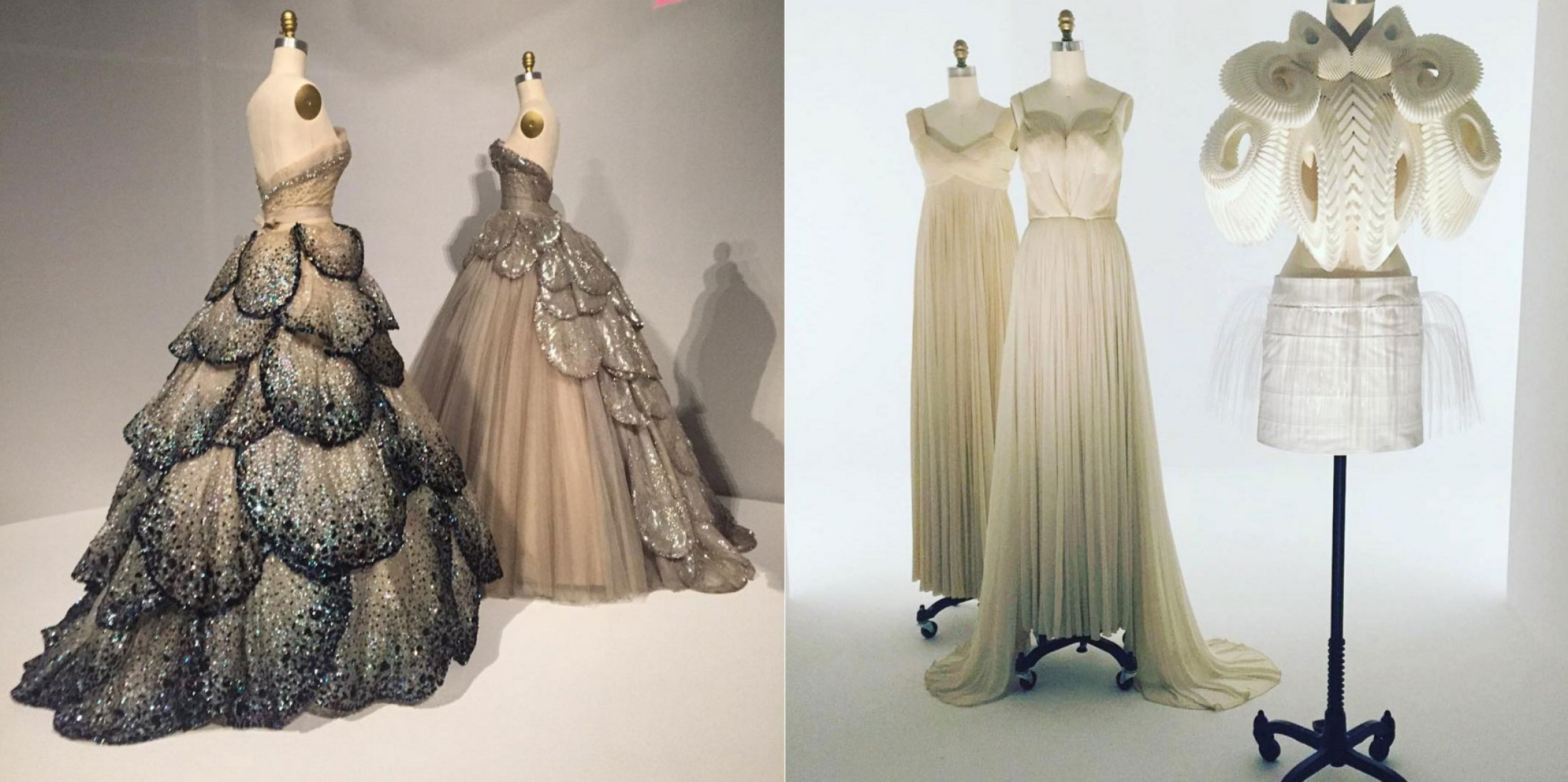 Christian Dior (French, 1905–1957). “Junon” and “Venus” Dress, autumn/winter 1949–50, haute couture. Ensemble, Iris van Herpen (Dutch, born 1984), spring/summer 2010 haute couture; The Metropolitan Museum of Art, Purchase, Friends of the Costume Institute Gifts, 2015 (2016.16a, b). Image courtesy of the Metropolitan Museum of Art.