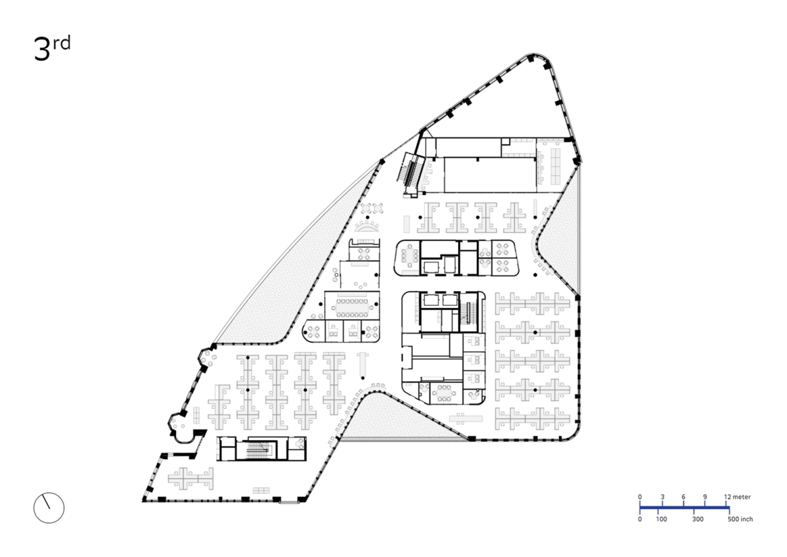 Plano de planta tercera. Edificio municipal Bruce C. Bolling por Mecanoo & Sasaki Associates.