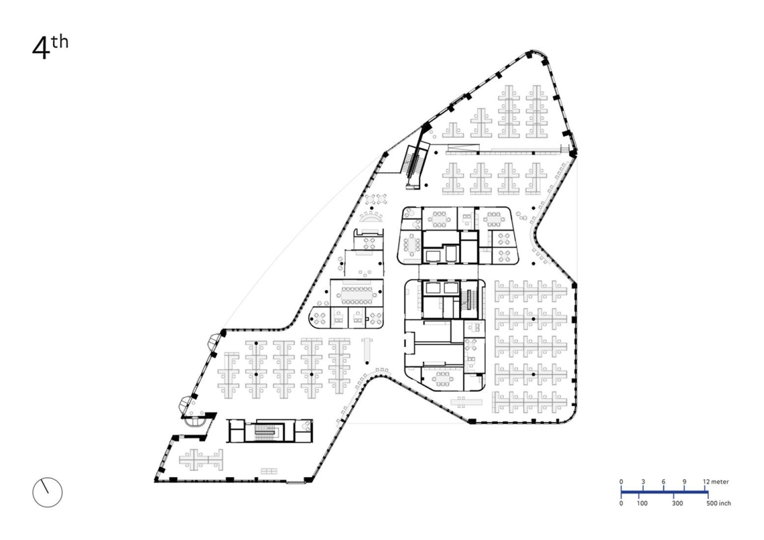 Plano de planta cuarta. Edificio municipal Bruce C. Bolling por Mecanoo & Sasaki Associates.