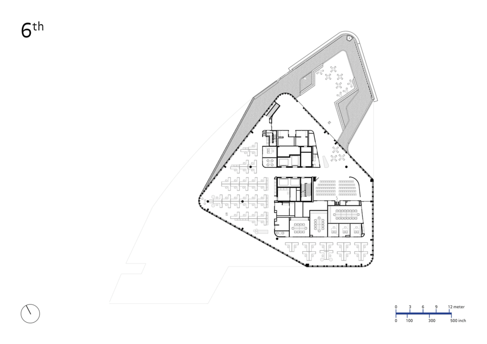 Plano de planta sexta. Edificio municipal Bruce C. Bolling por Mecanoo & Sasaki Associates.