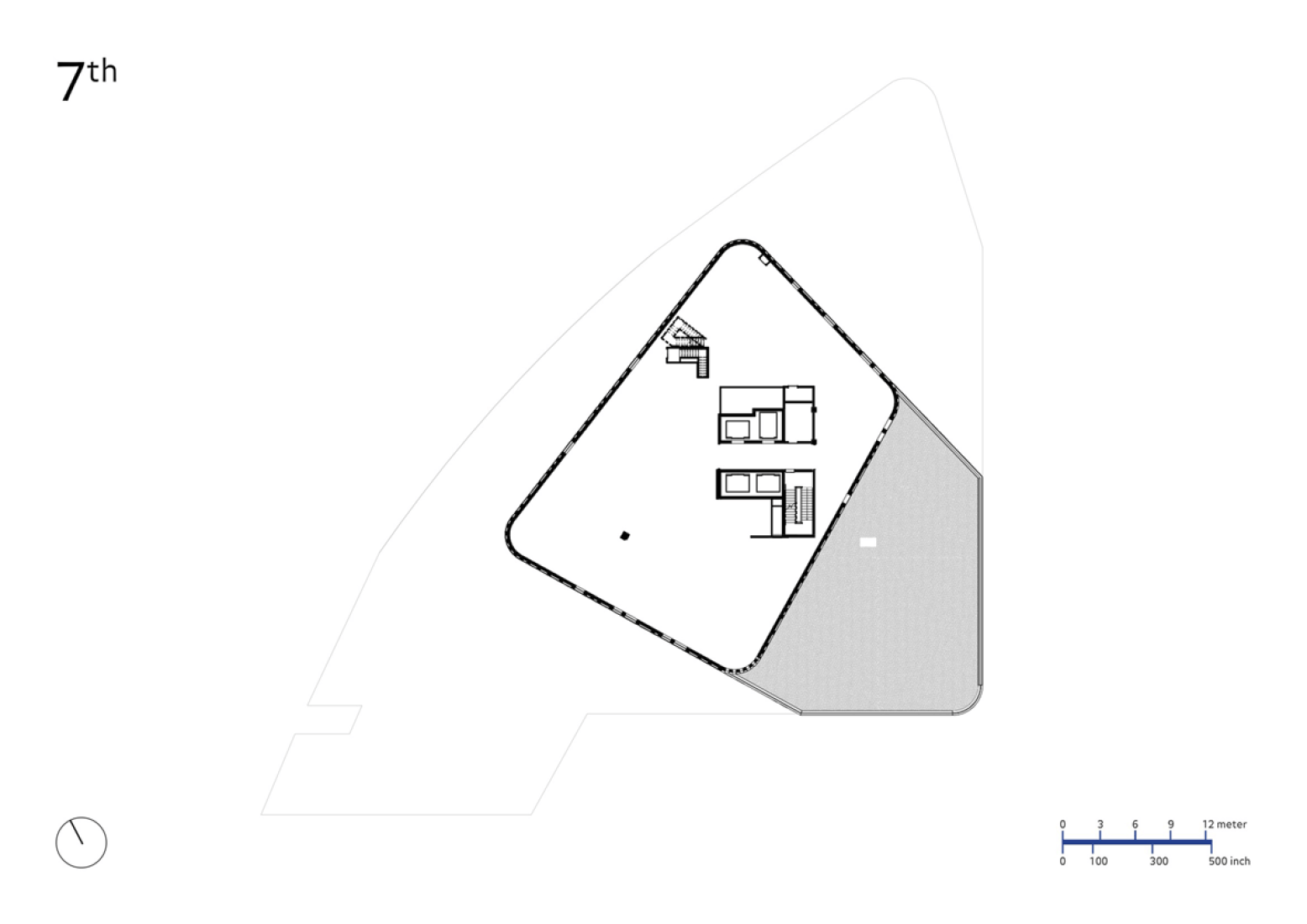 Plano de planta séptima. Edificio municipal Bruce C. Bolling por Mecanoo & Sasaki Associates.