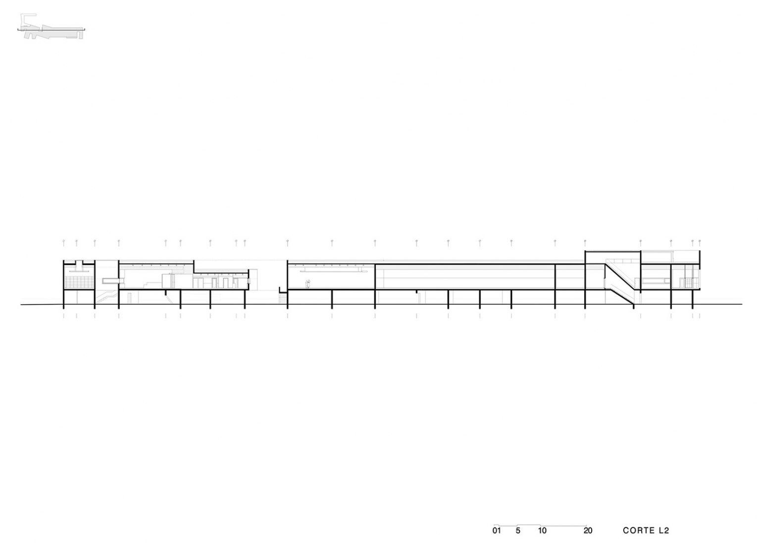 Sección longitudinal. Museo de Arte Contemporáneo Nadir Afonso por Álvaro Siza. 