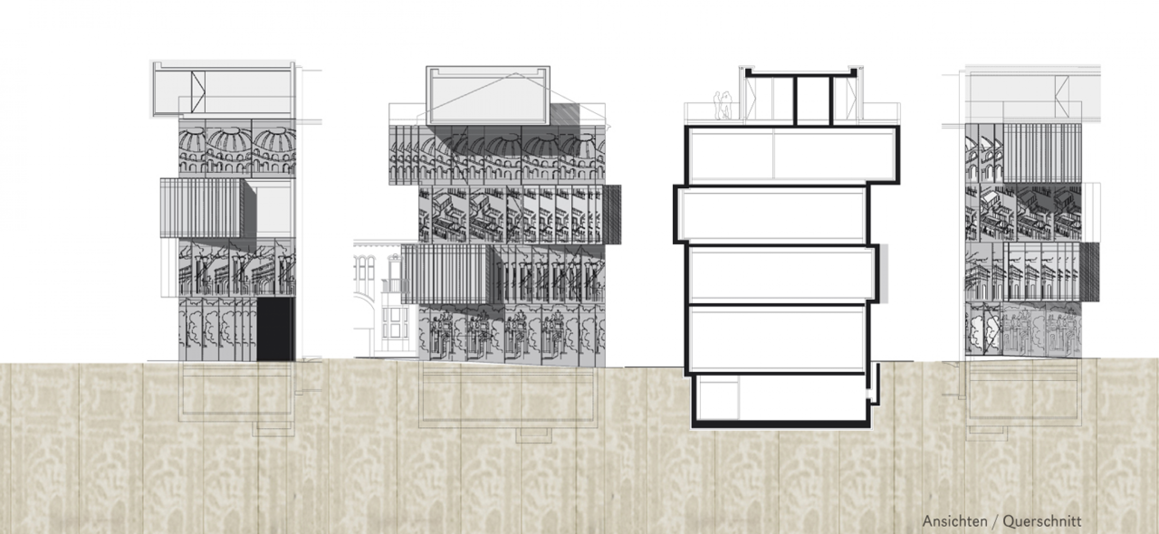 Alzados y sección. Fundación Tchoban. Museo de dibujo arquitectónico por SPEECH Tchoban & Kuznetsov.