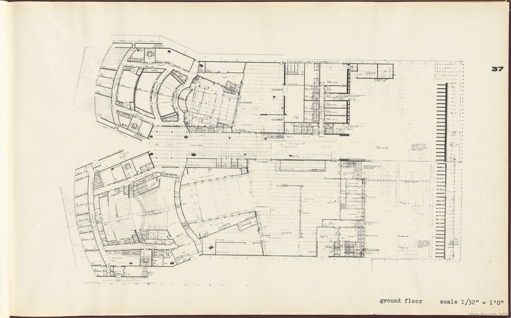 Ground floor plan. Sydney Opera House, Yellow Book, by Jørn Utzon.