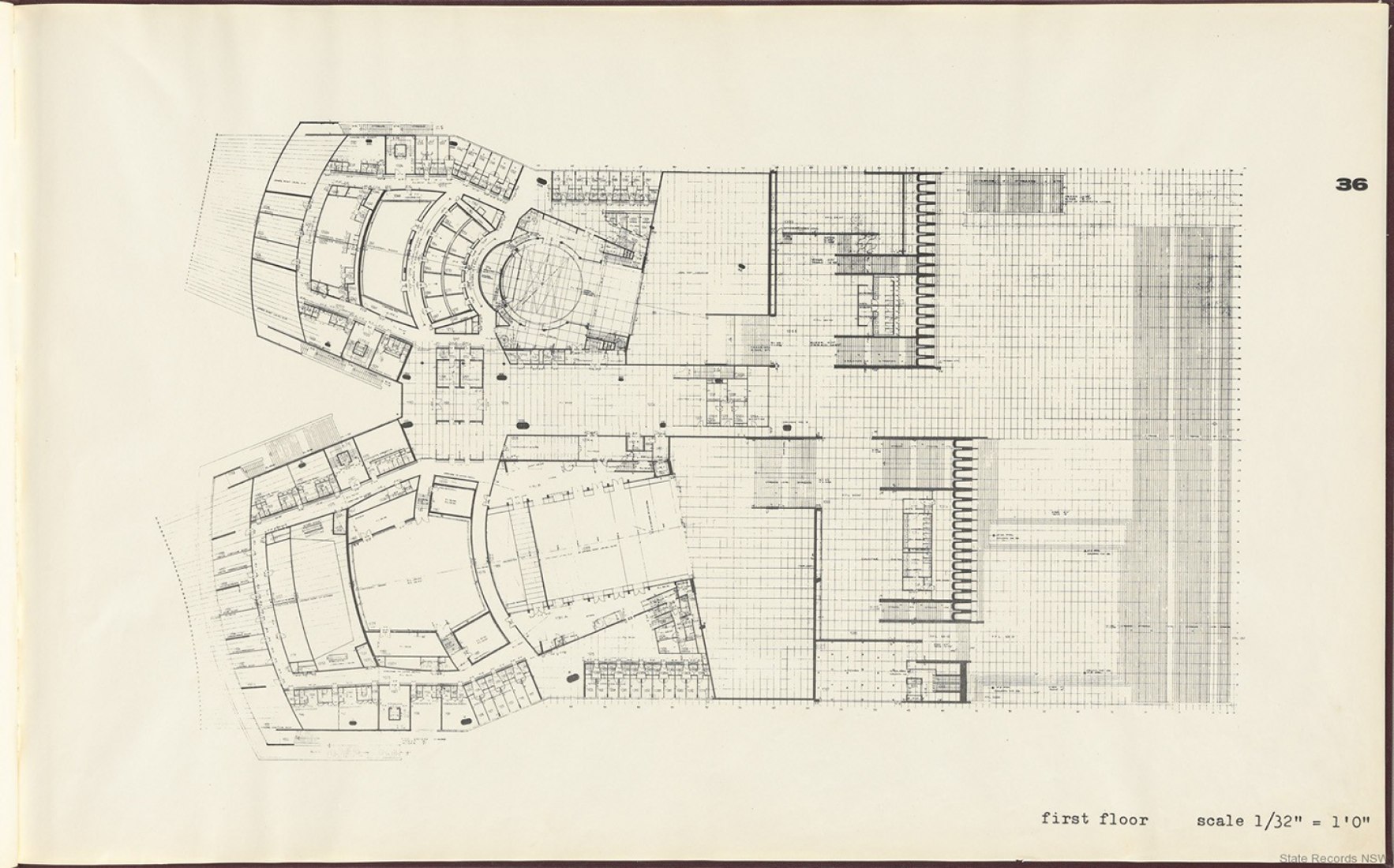 First floor plan. Sydney Opera, House Yellow Book, by Jørn Utzon.