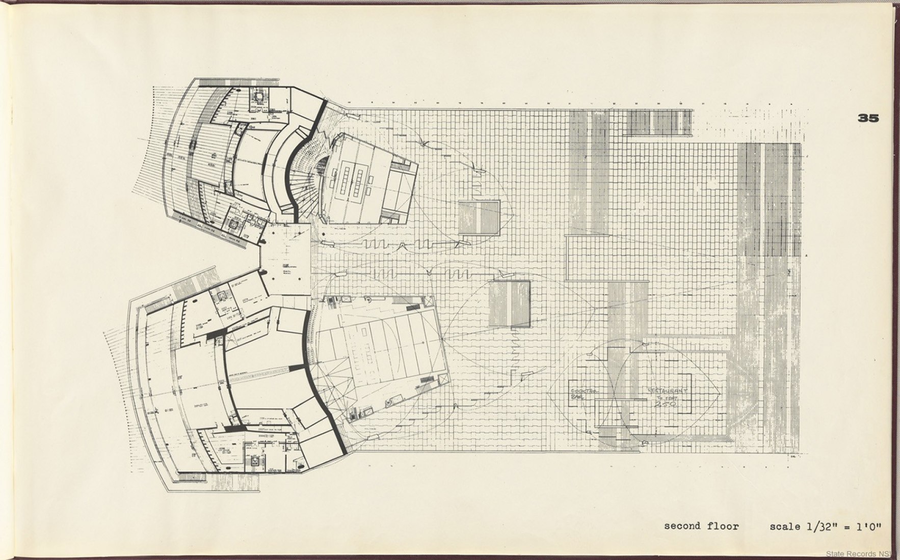 Second floor plan. Sydney Opera House, Yellow Book, by Jørn Utzon.