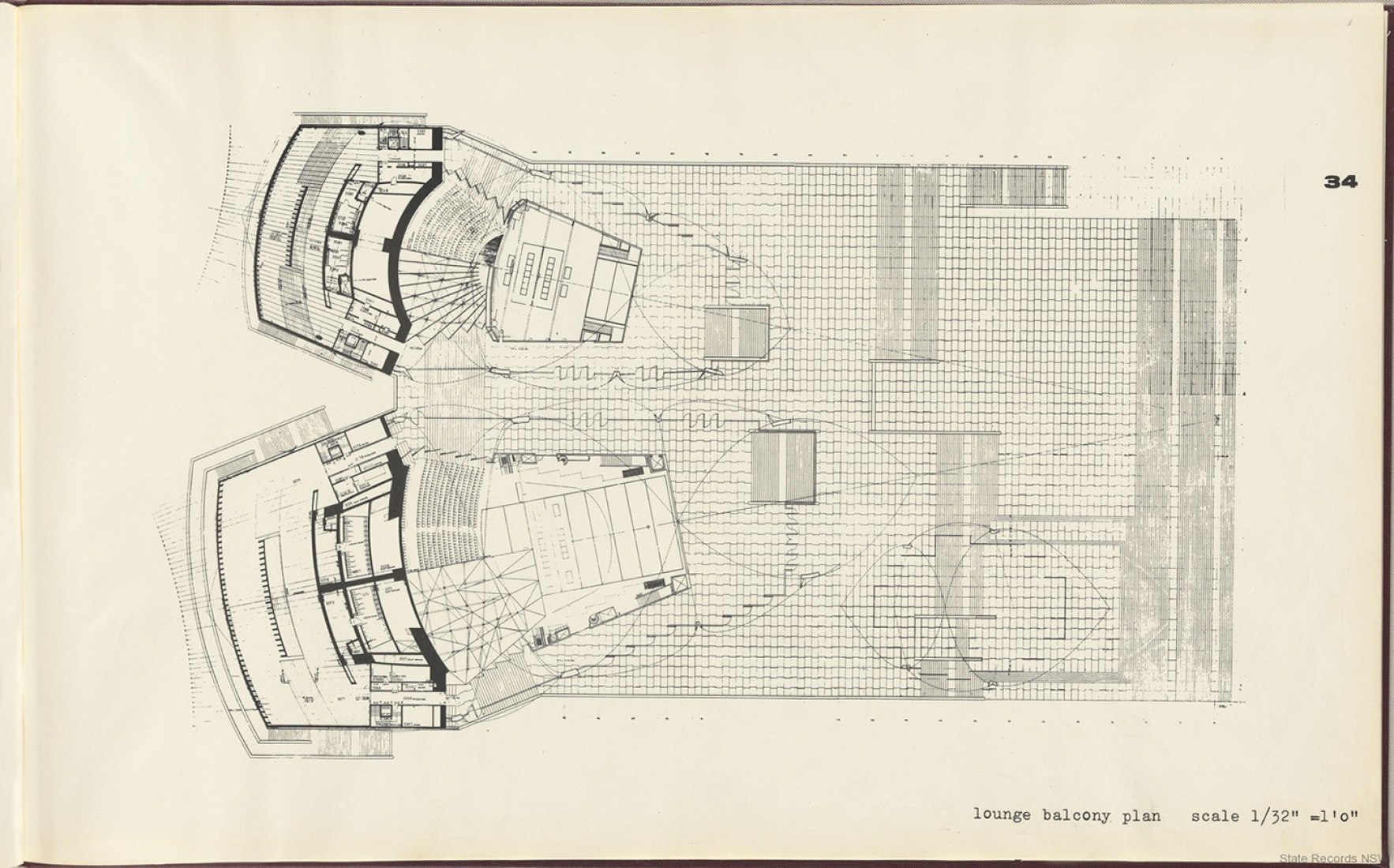 Lounge balcony plan Sydney Opera House, Yellow Book, by Jørn Utzon.