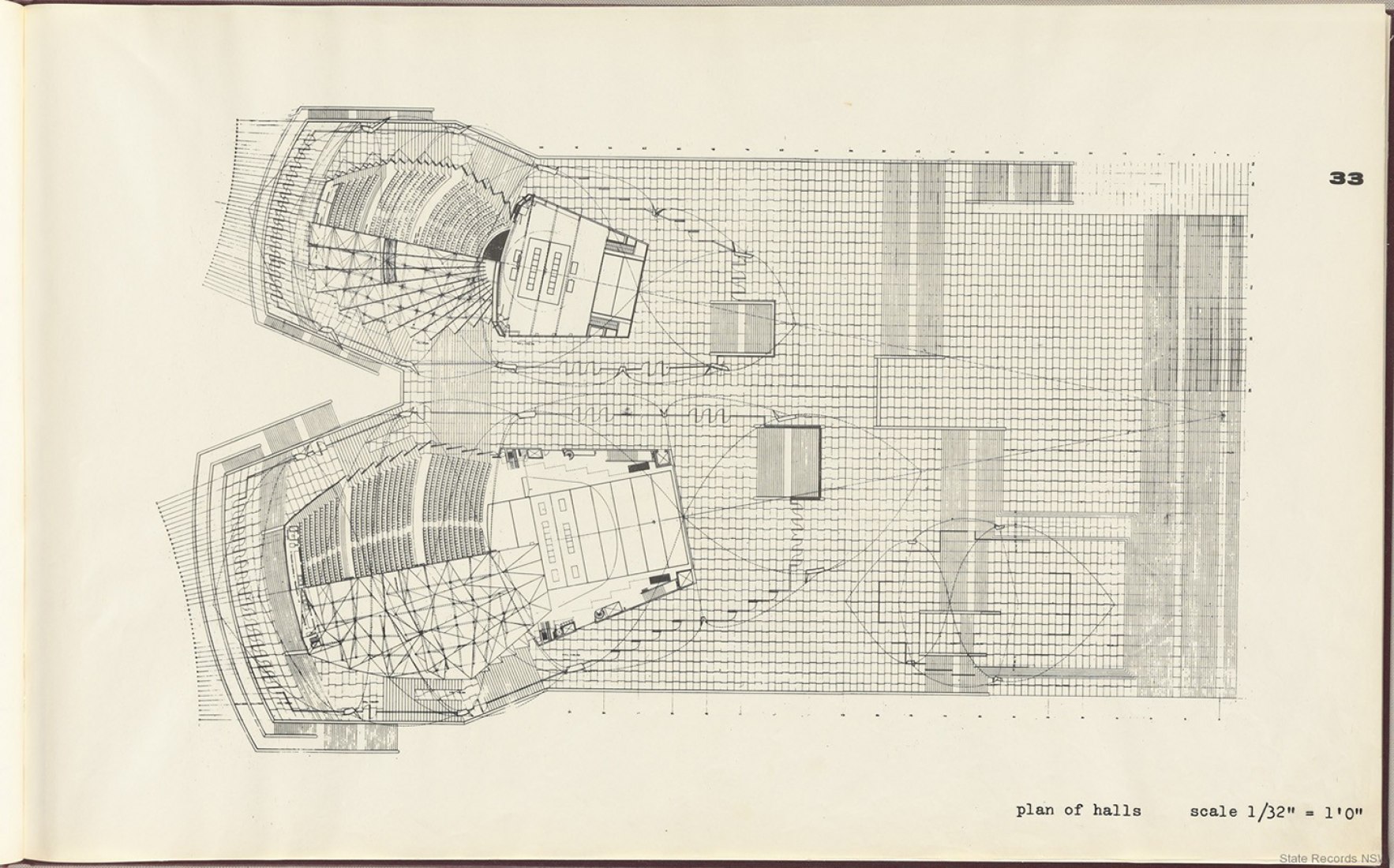 Hall floor plan. Sydney Opera House, Yellow Book, by Jørn Utzon.