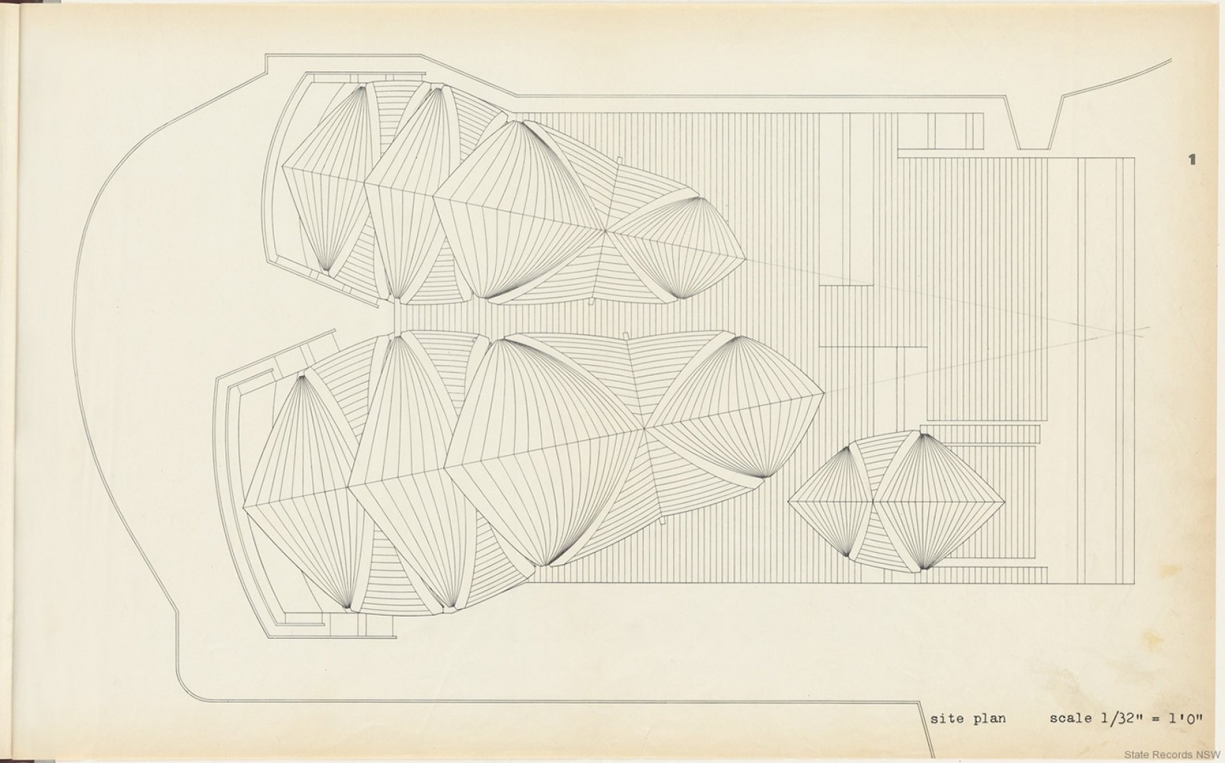 Roof floor plan. Sydney Opera House, Yellow Book, by Jørn Utzon.