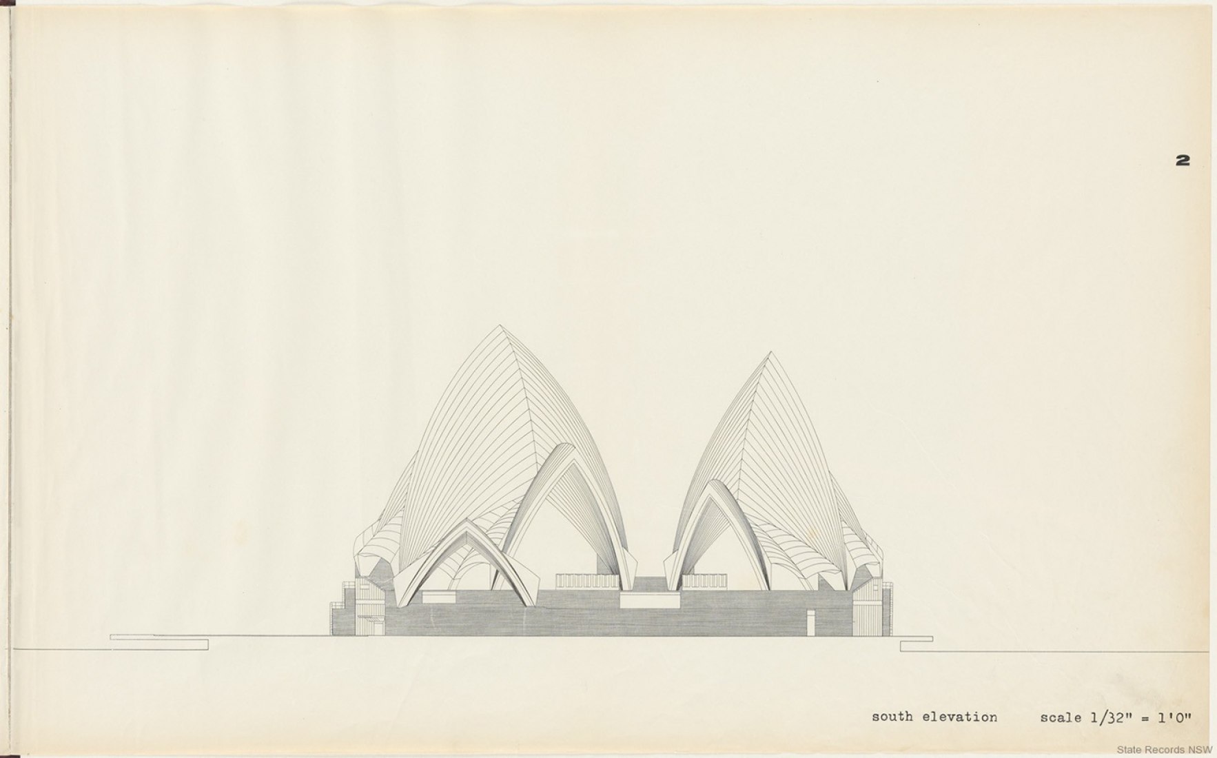 Elevation plan. Sydney Opera House, Yellow Book, by Jørn Utzon.