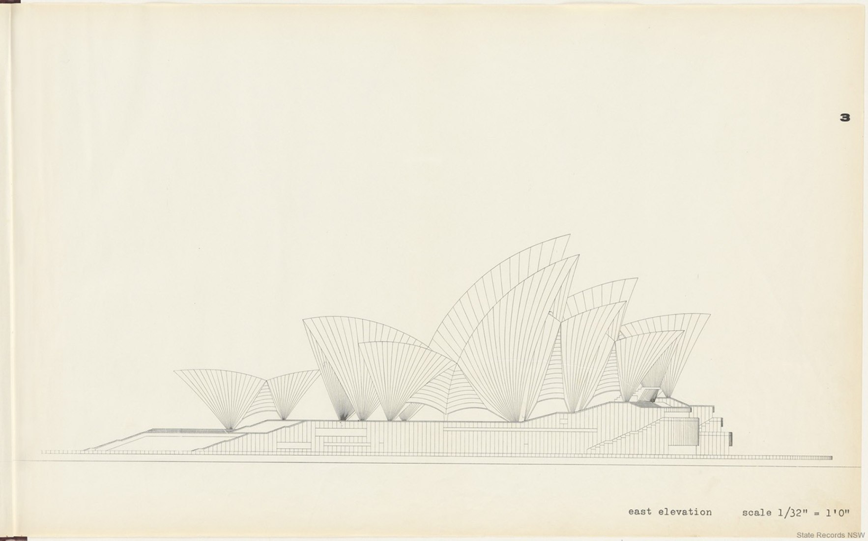 Elevation plan. Sydney Opera House, Yellow Book, by Jørn Utzon.