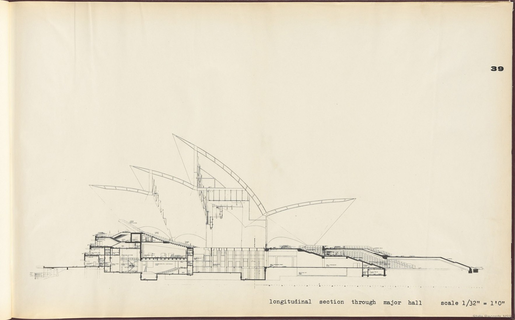 Long section plan. Sydney Opera House, Yellow Book, by Jørn Utzon.