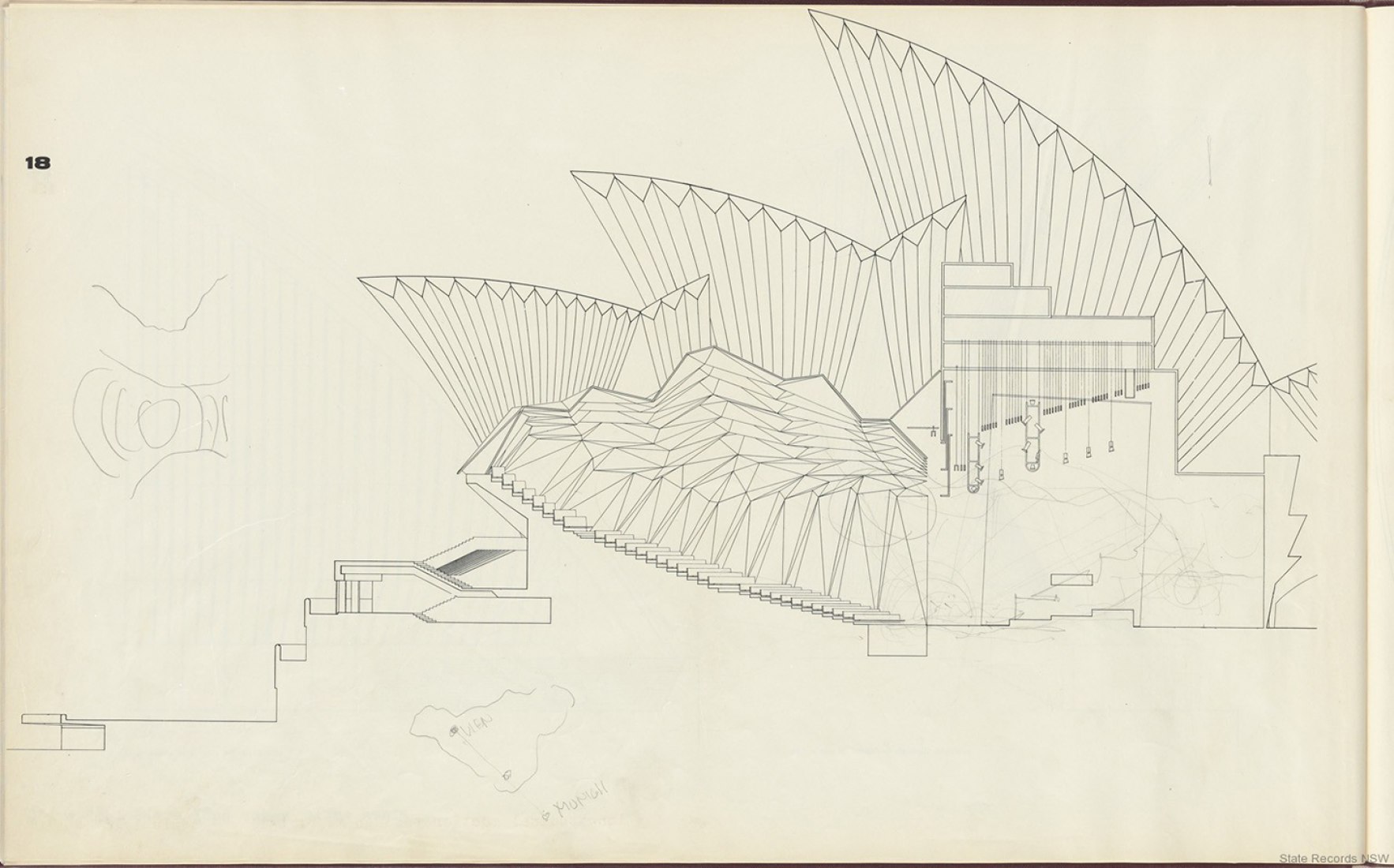 Detail section plan. Sydney Opera House, Yellow Book, by Jørn Utzon.