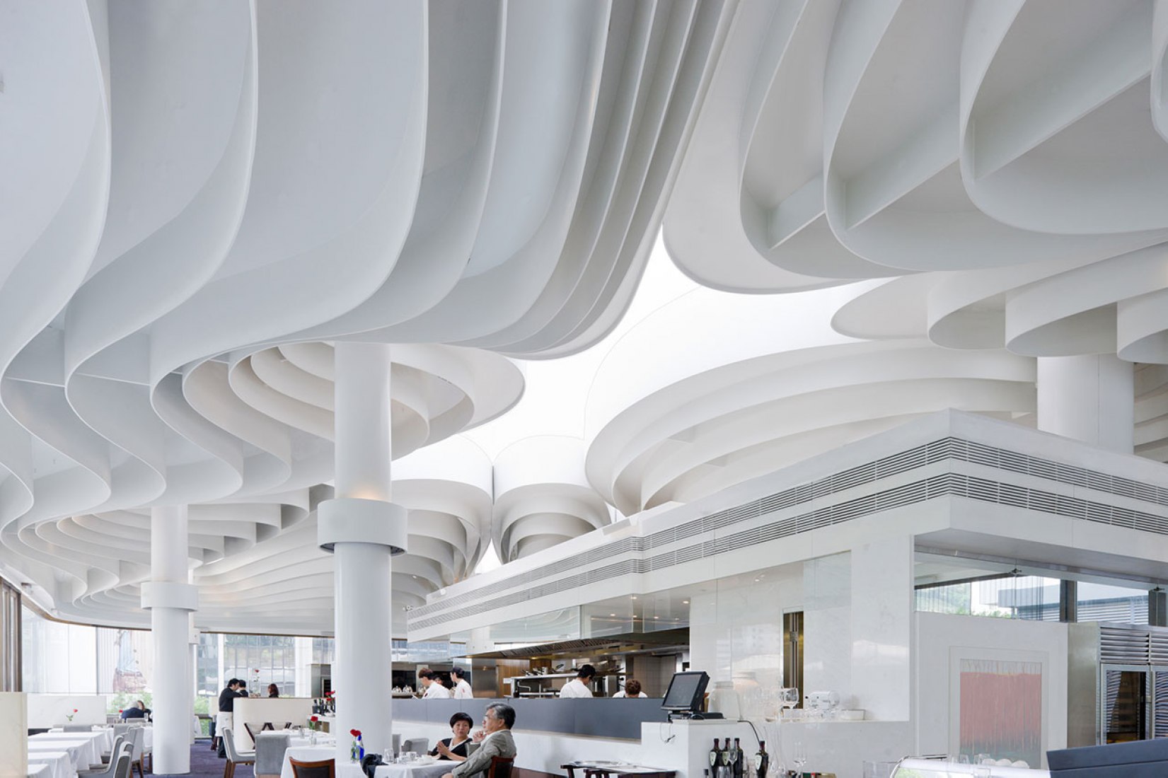 Inside view roof restaurant. Pacific Place by Thomas Heatherwick. Photography courtesy of Heatherwick Studio.