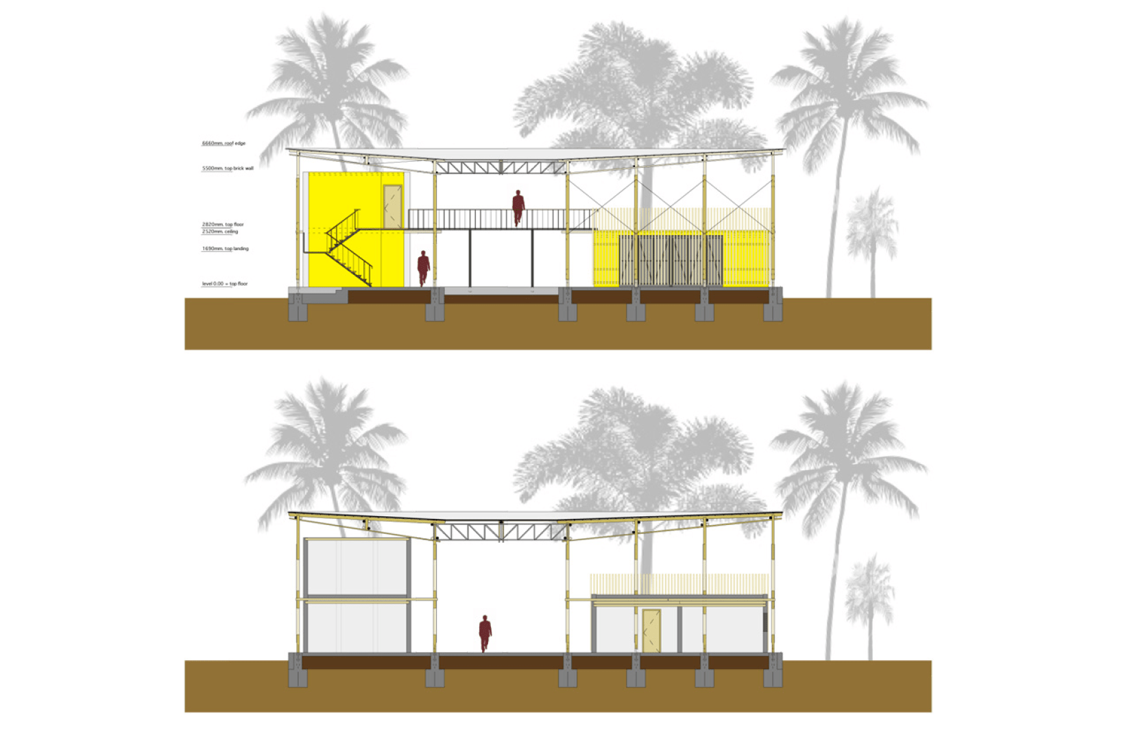 Secciones transversales. Centro Comunitario Pani en Bangladesh, por SchilderScholte architecten.