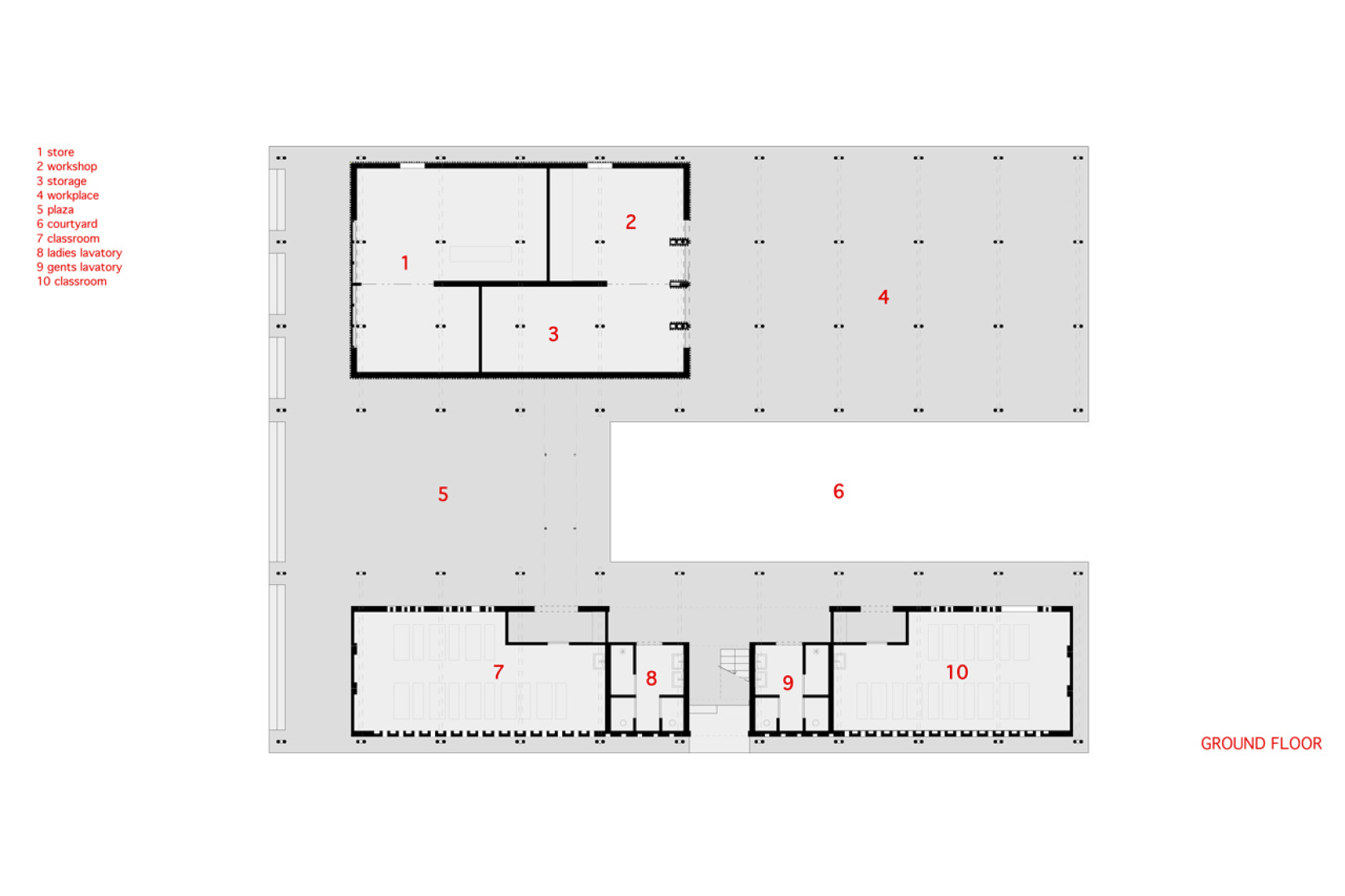 Plano de planta baja. Centro Comunitario Pani en Bangladesh, por SchilderScholte architecten.