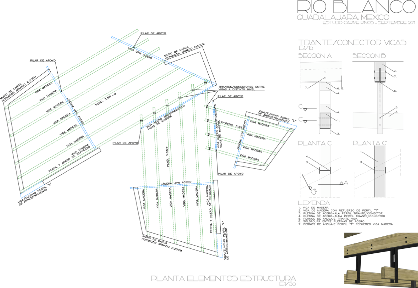 Constructive elements plan. Pavillion in Río Blanco by Carme Pinós.