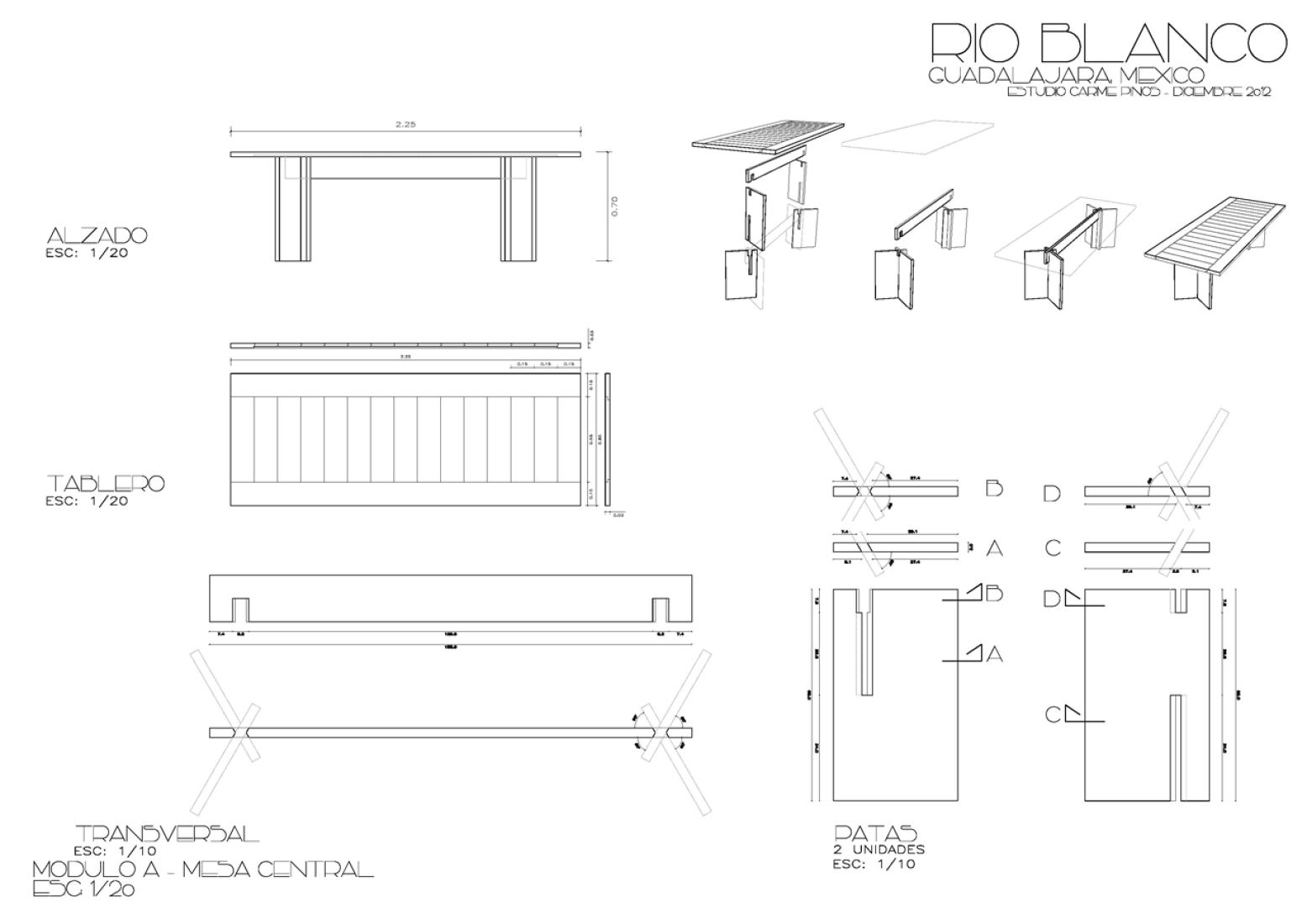 Furniture plans. Table. Pavillion in Río Blanco by Carme Pinós.