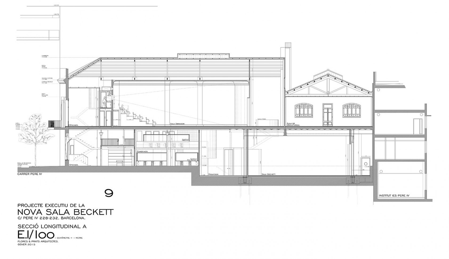 Sección longitudinal. Nueva Sala Beckett por Flores&Prats. 