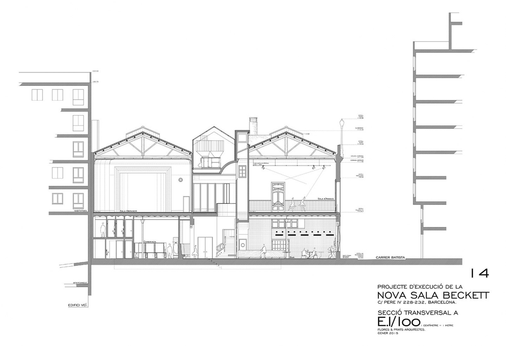 Sección transversal. Nueva Sala Beckett por Flores&Prats. 