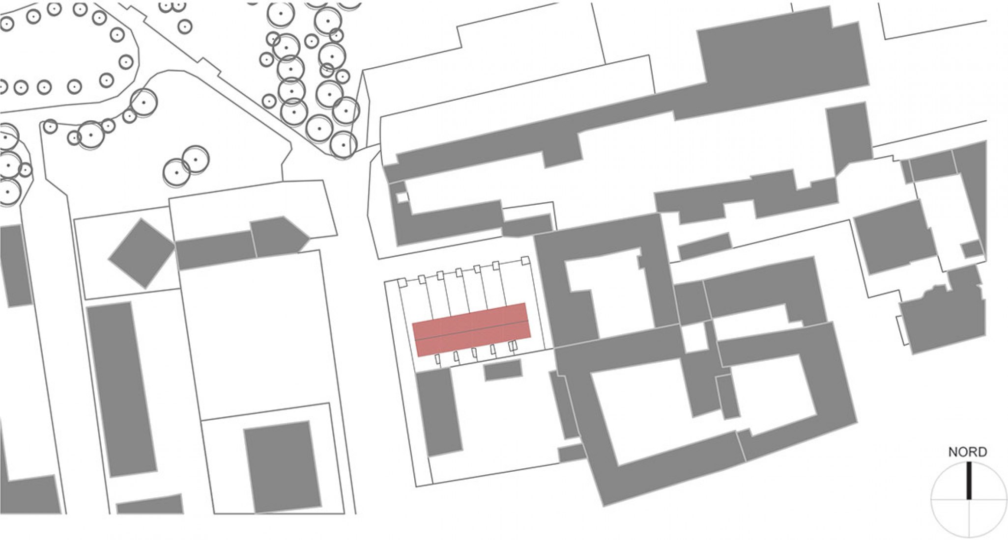 Location plan. Attached houses in Sesto San Giovanni by Gino Guarnieri and Roberto Mascazzini. 