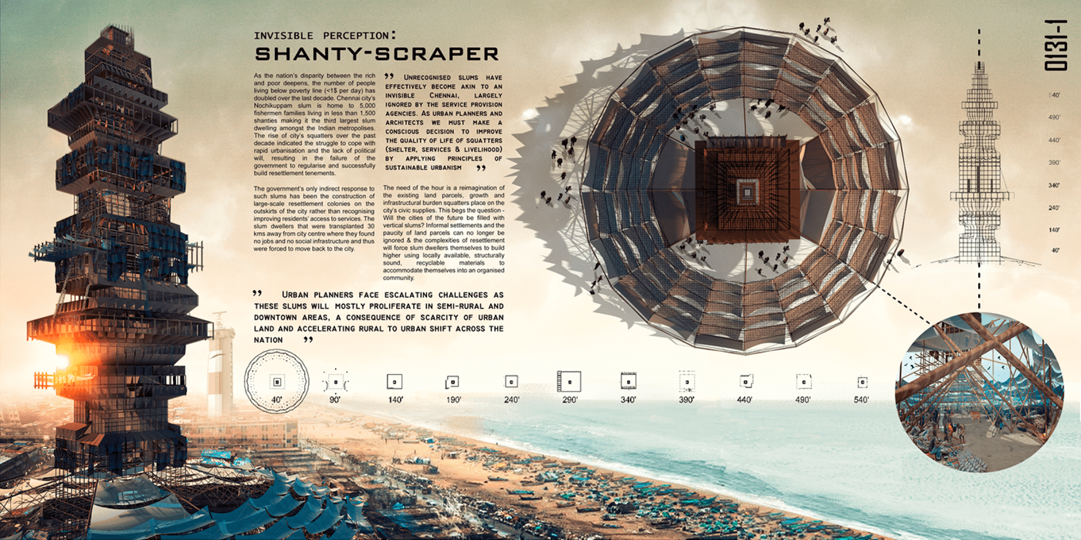 SEGUNDO PREMIO.- “Shanty-Scraper” / Suraksha Bhatla and Sharan Sundar. Imagen cortesía de eVolo.