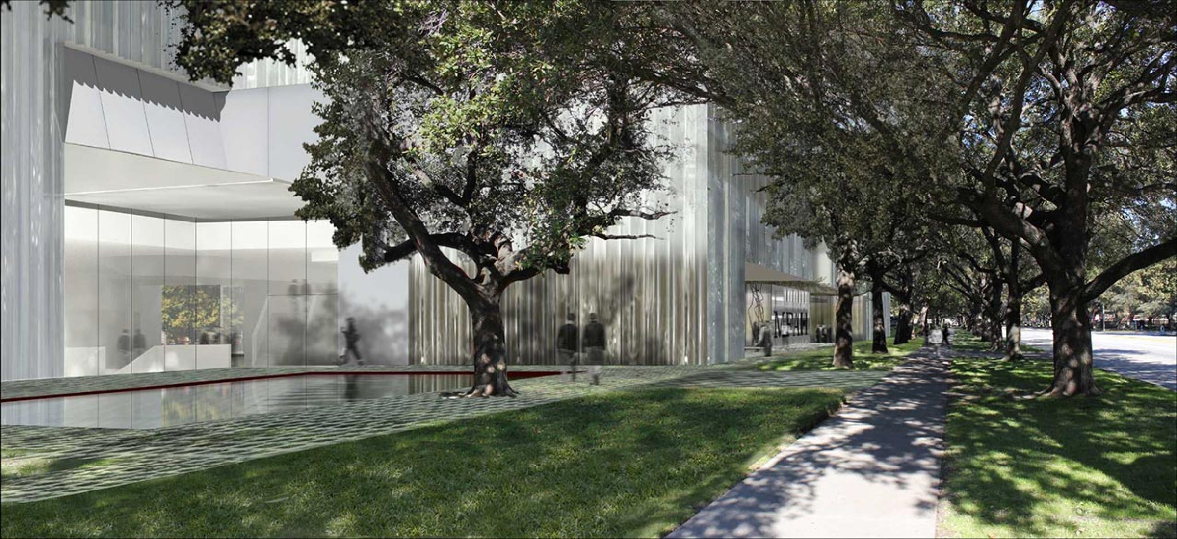 View of the Nancy and Rich Kinder Building entrance on Main Street. Rendering courtesy of Steven Holl Architects.