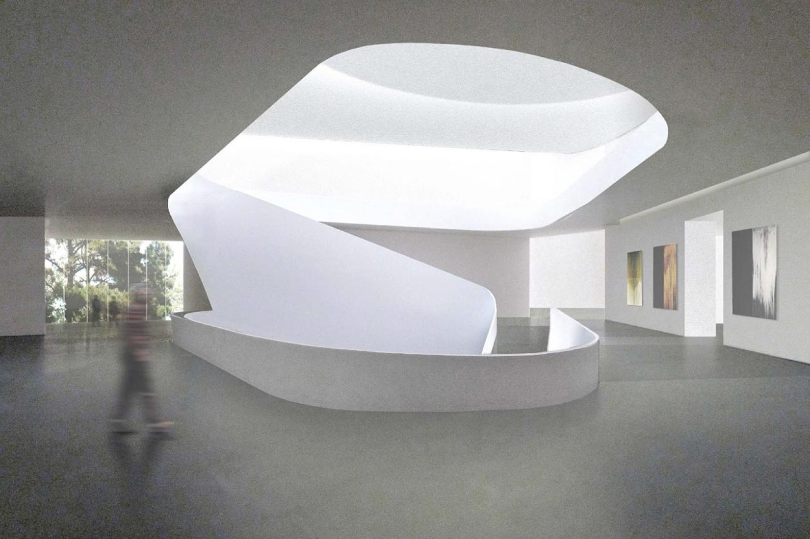 The Forum Gallery on the second floor of the Nancy and Rich Kinder Building. Rendering courtesy of Steven Holl Architects. 