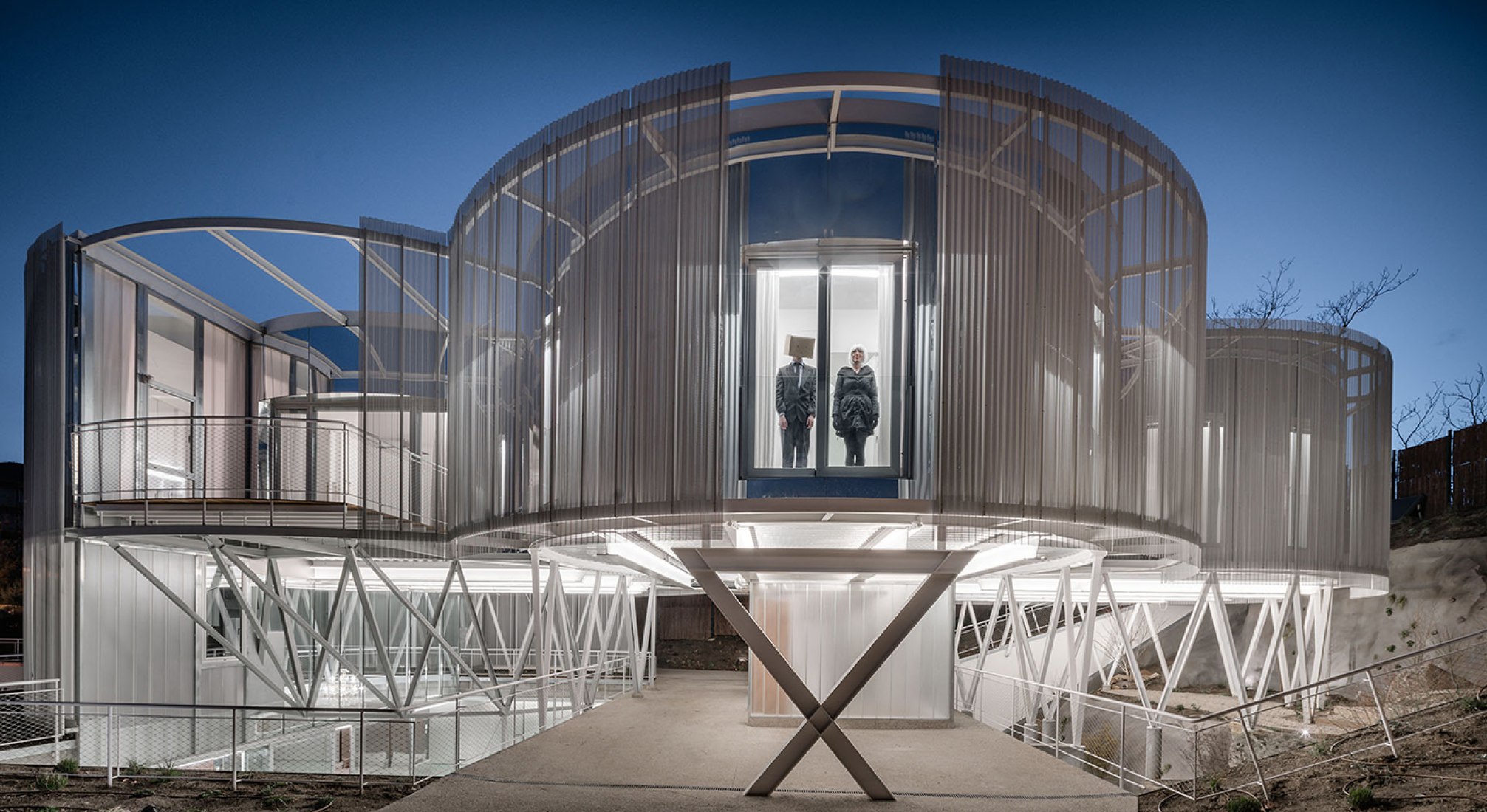 Exterior view at night. Toboggan House by Z4Z4. Photography courtesy of Imagen Subliminal © Miguel de Guzmán y Rocío Romero.