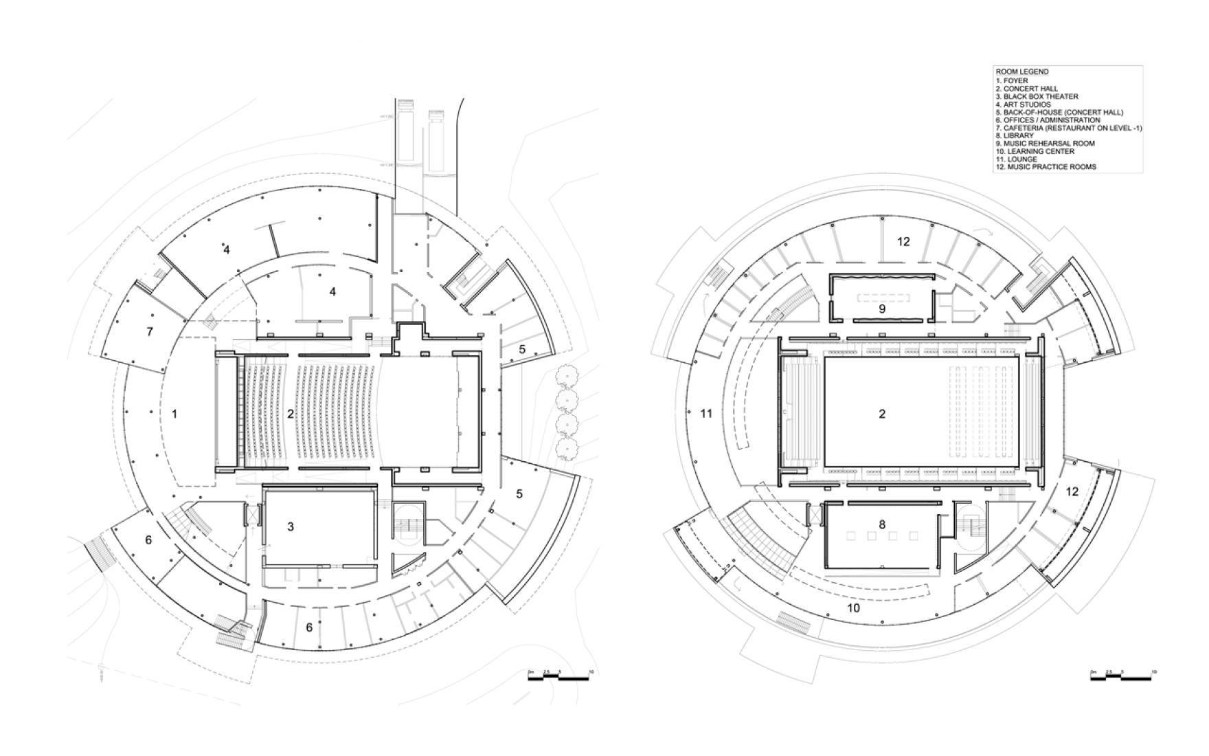 Plantas. Le Rosey Concert Hall por Bernard Tschumi.