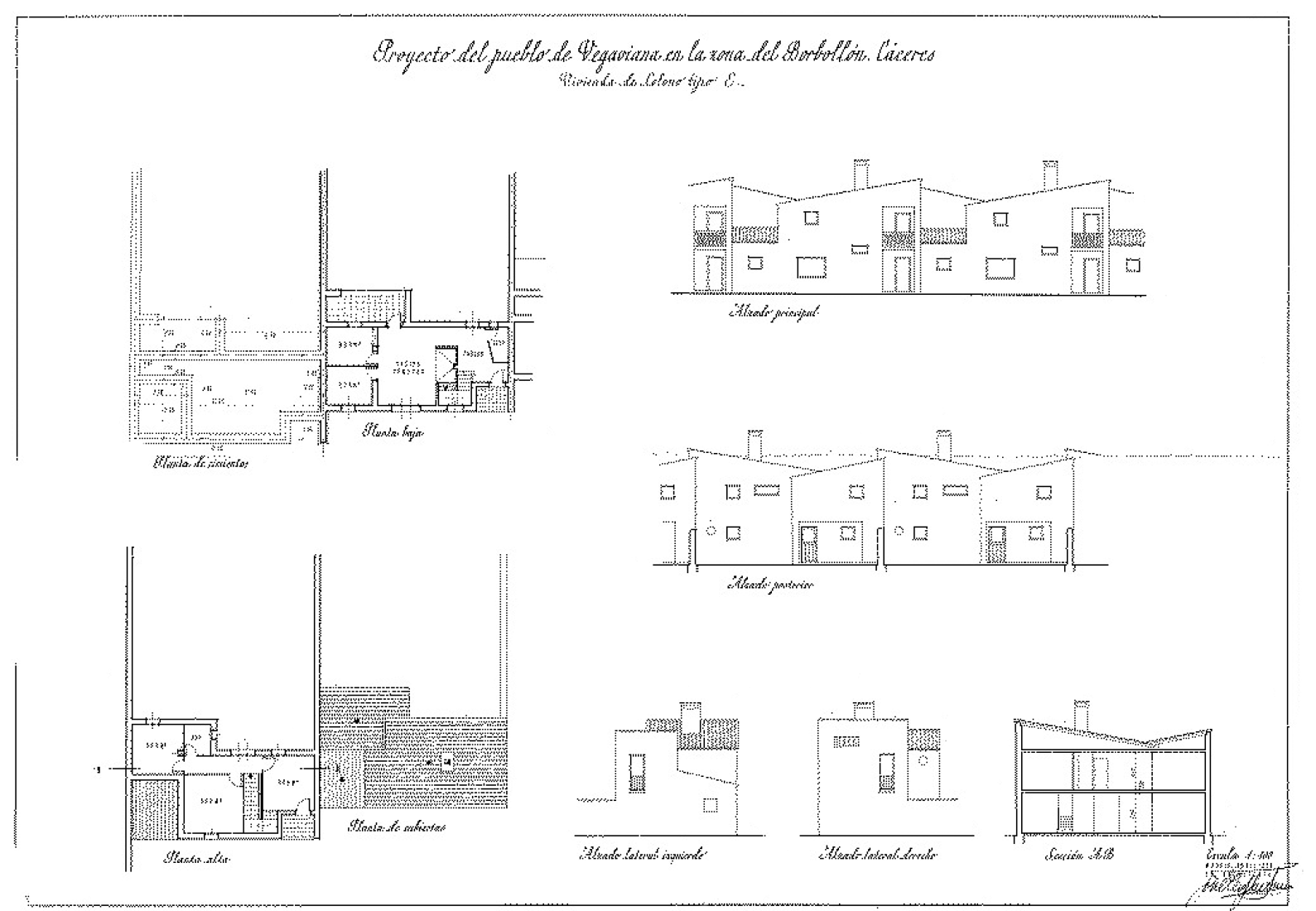 [Fig. 1] Planimetría de  vivienda para colono tipo E de Vegaviana. Fuente: imagen cedida por Rafael Fernández del Amo.