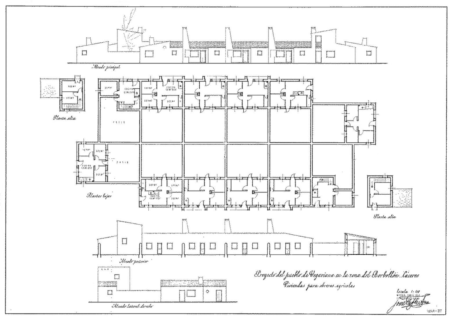 [Fig. 2] Planimetría de  vivienda para obrero de Vegaviana. Fuente: imagen cedida por Rafael Fernández del Amo.