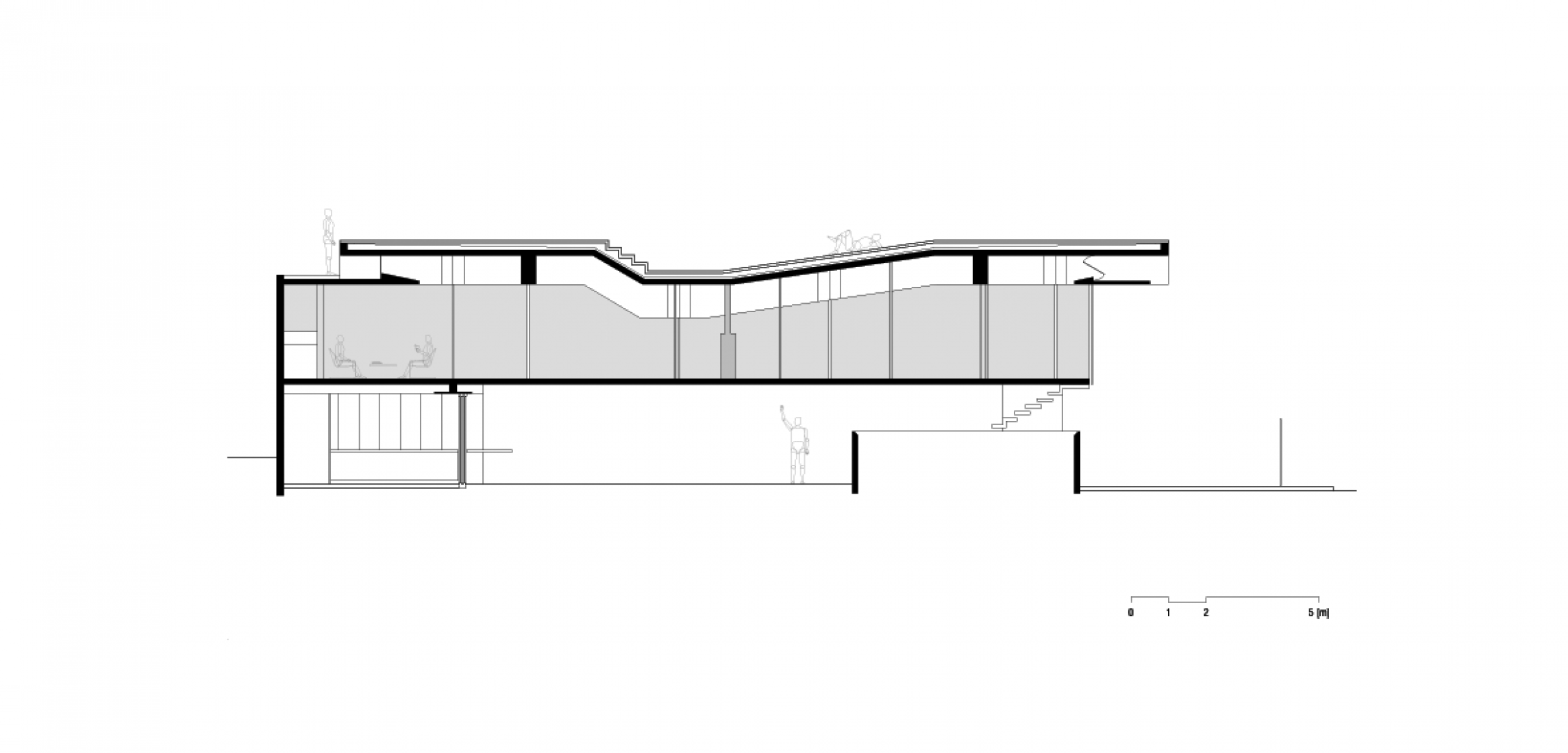 Sección longitudinal por habitaciones. Casa Fin de semana por SPBR arquitectos.