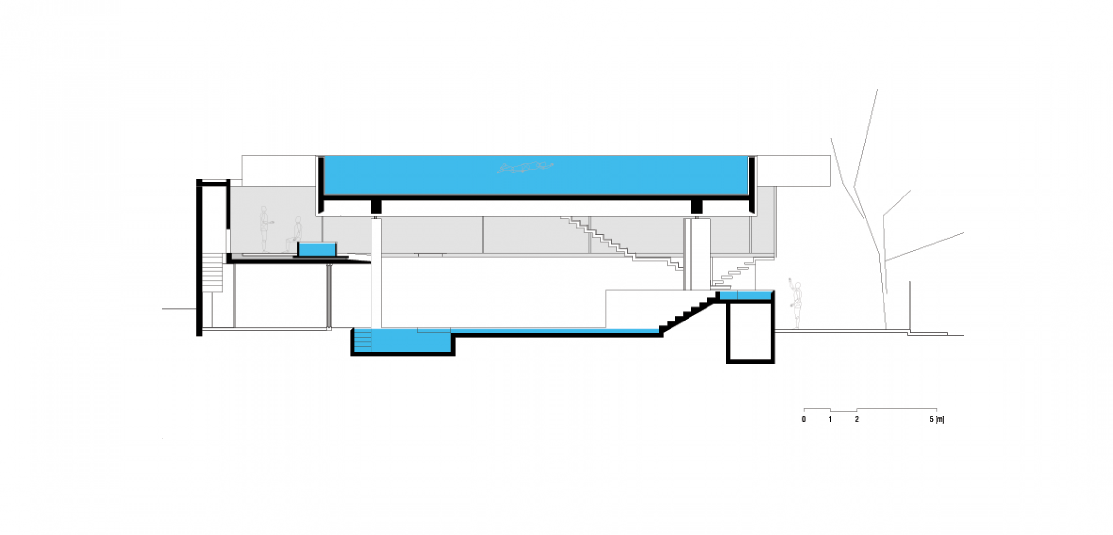 Sección longitudinal por piscina. Casa Fin de semana por SPBR arquitectos. 