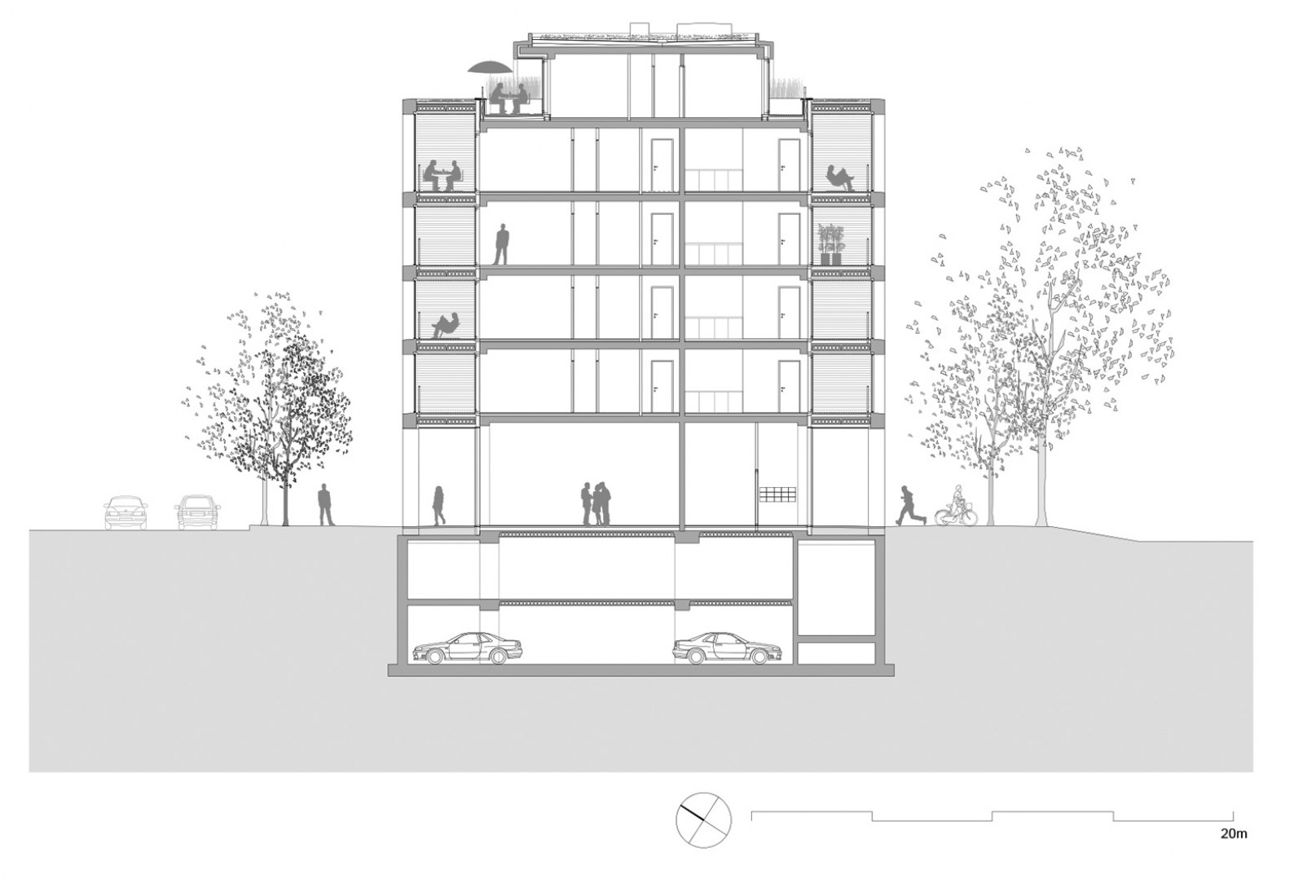 Sección transversal. Apartamentos Winter Garden por Atelier Kempe Thill. 