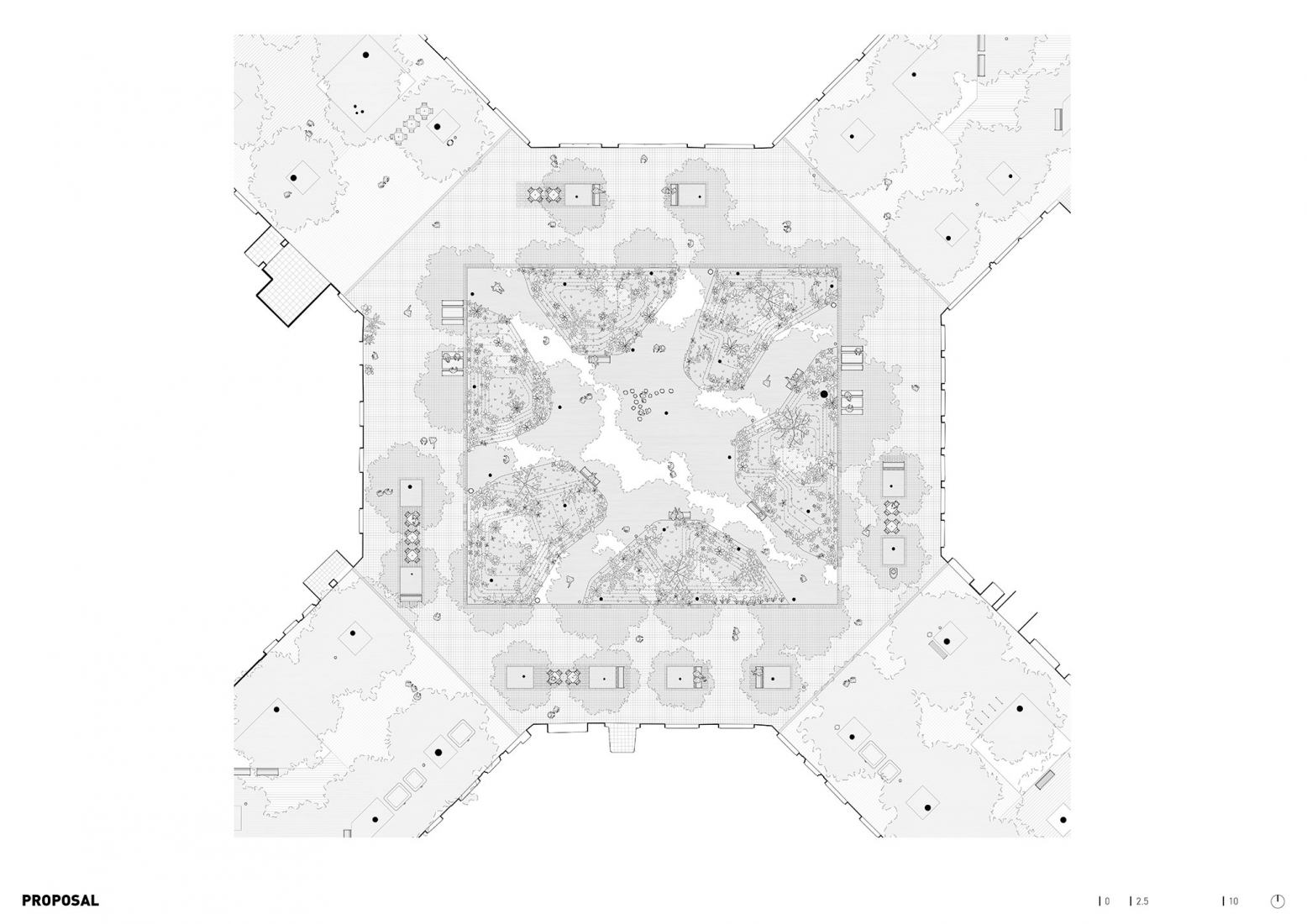 Plano de planta. Plaza-Jardín Rocafort por 08014 Arquitectura. Plano de planta. Plaza-Jardín Rocafort por 08014 Arquitectura.